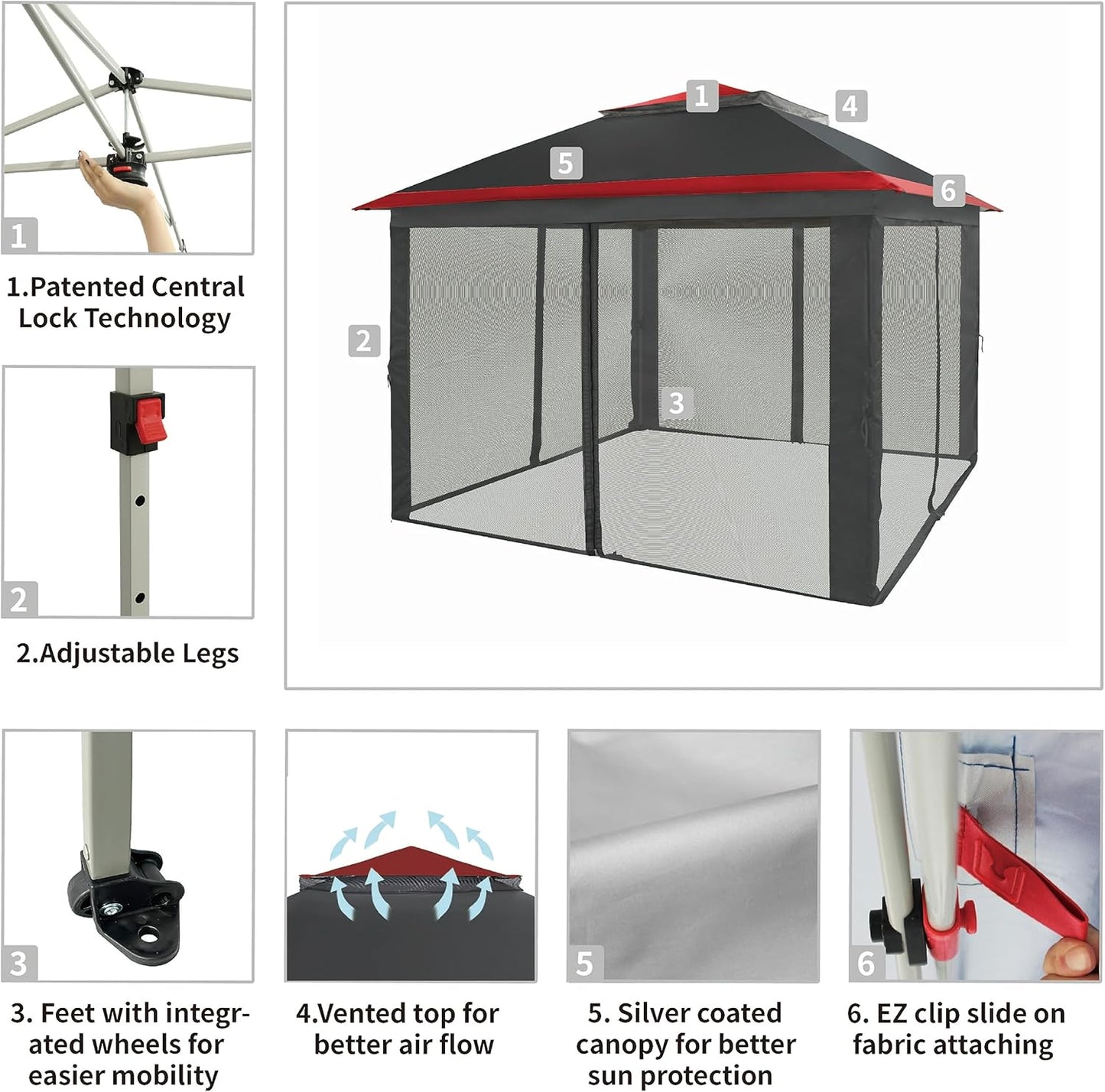 13x13 Pop Up Gazebo Canopy Tent with Wheeled Storage Bag Grey