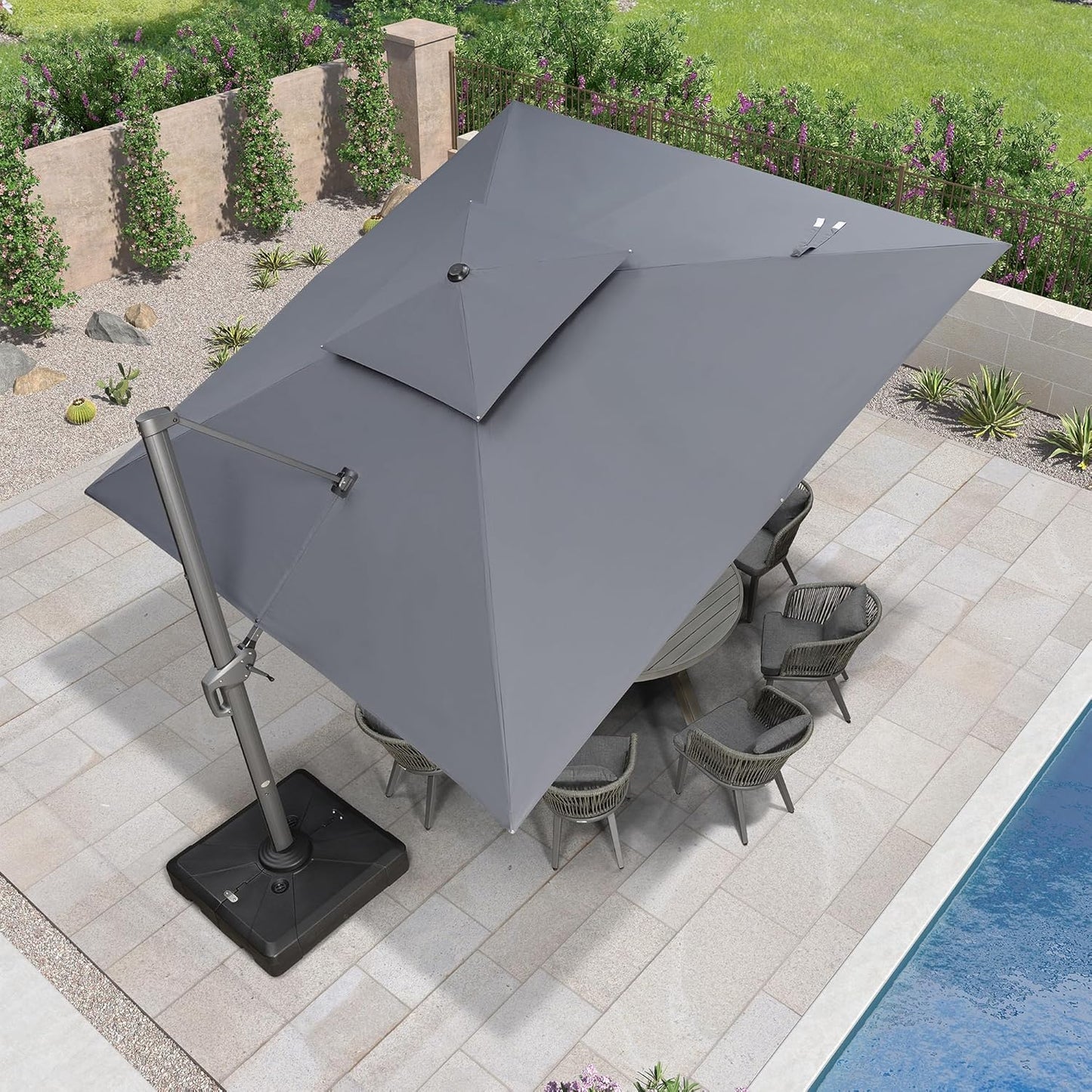 12ft Patio Umbrella with Base Large Outdoor Square Umbrella