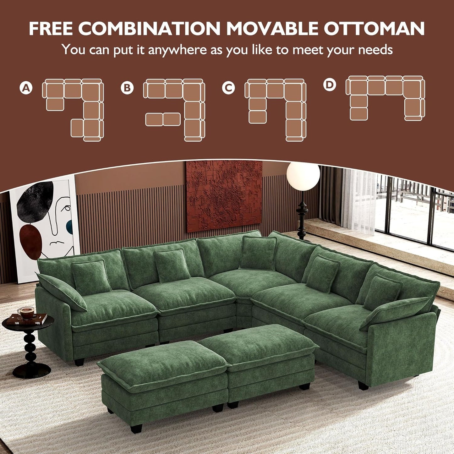 146" U-Shaped Modern Sofa Modular Sectional Cloud Couch