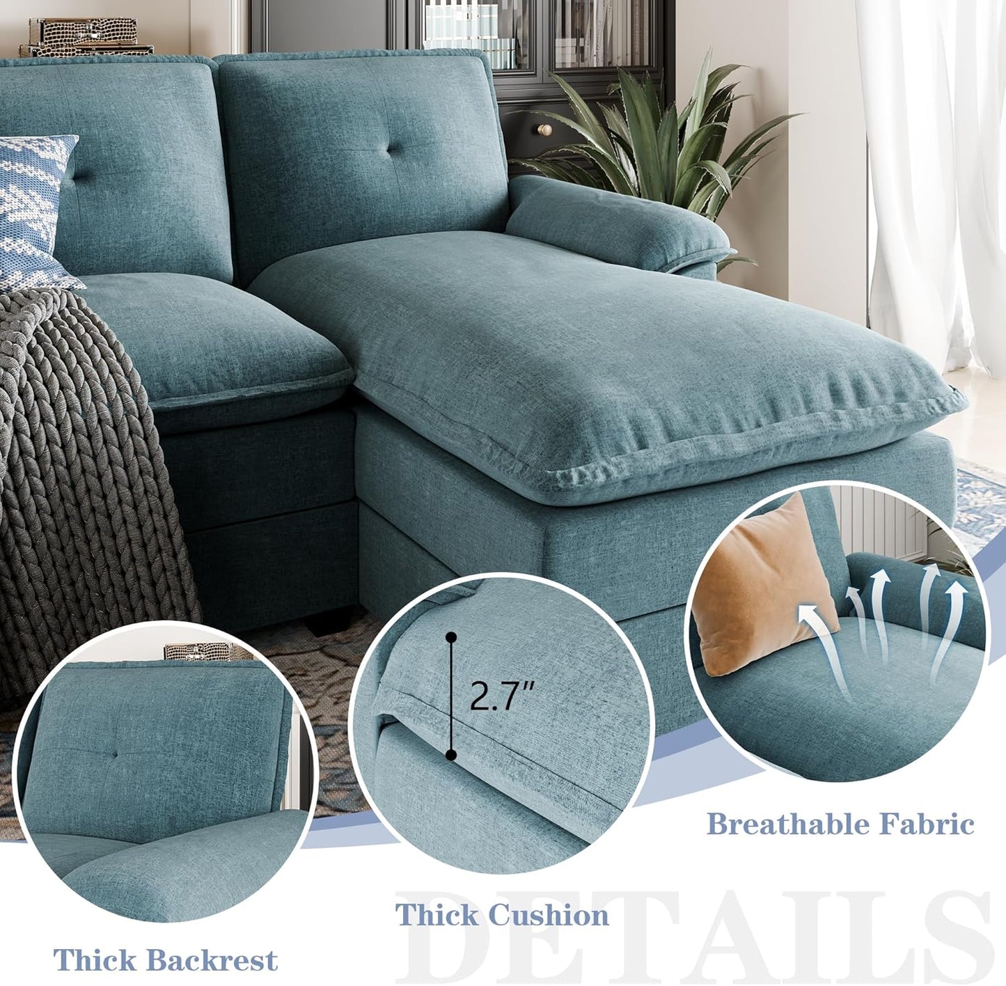 110 Inch U Shaped Sectional Sofa with Double Chaise Black