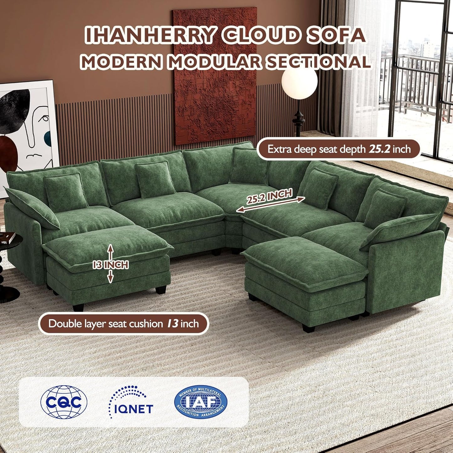 146" U-Shaped Modern Sofa Modular Sectional Cloud Couch