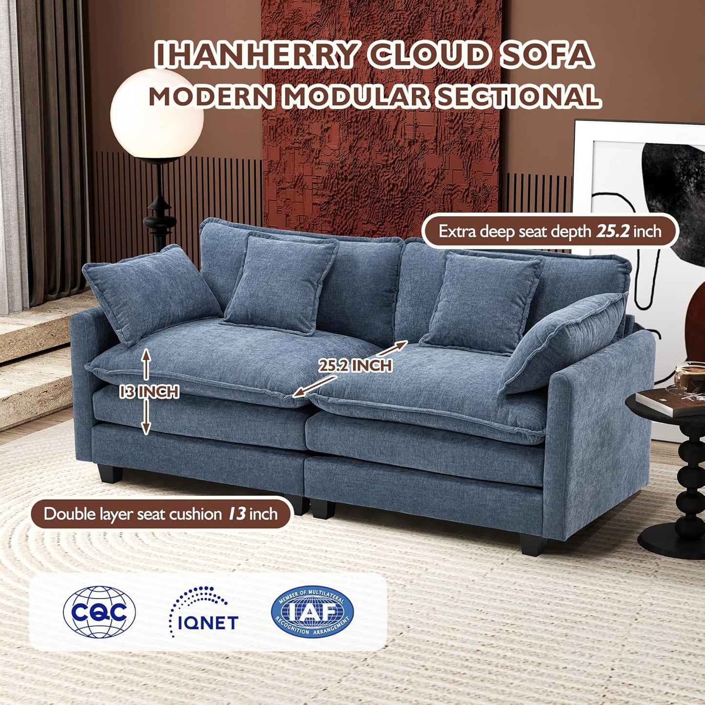 146" U-Shaped Modern Sofa Modular Sectional Cloud Couch