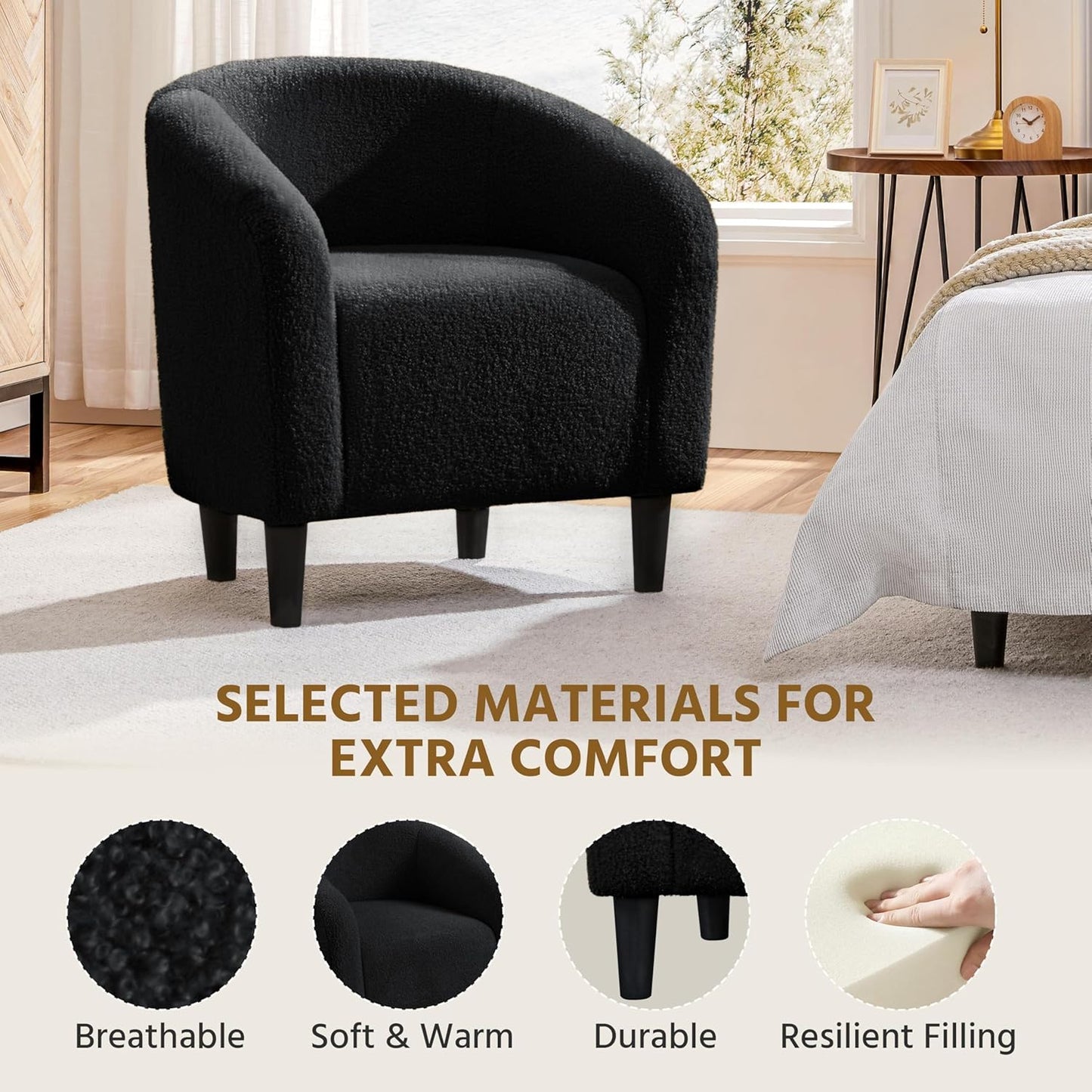 Yaheetech Accent Barrel Chair Boucle Fabric Club Chair