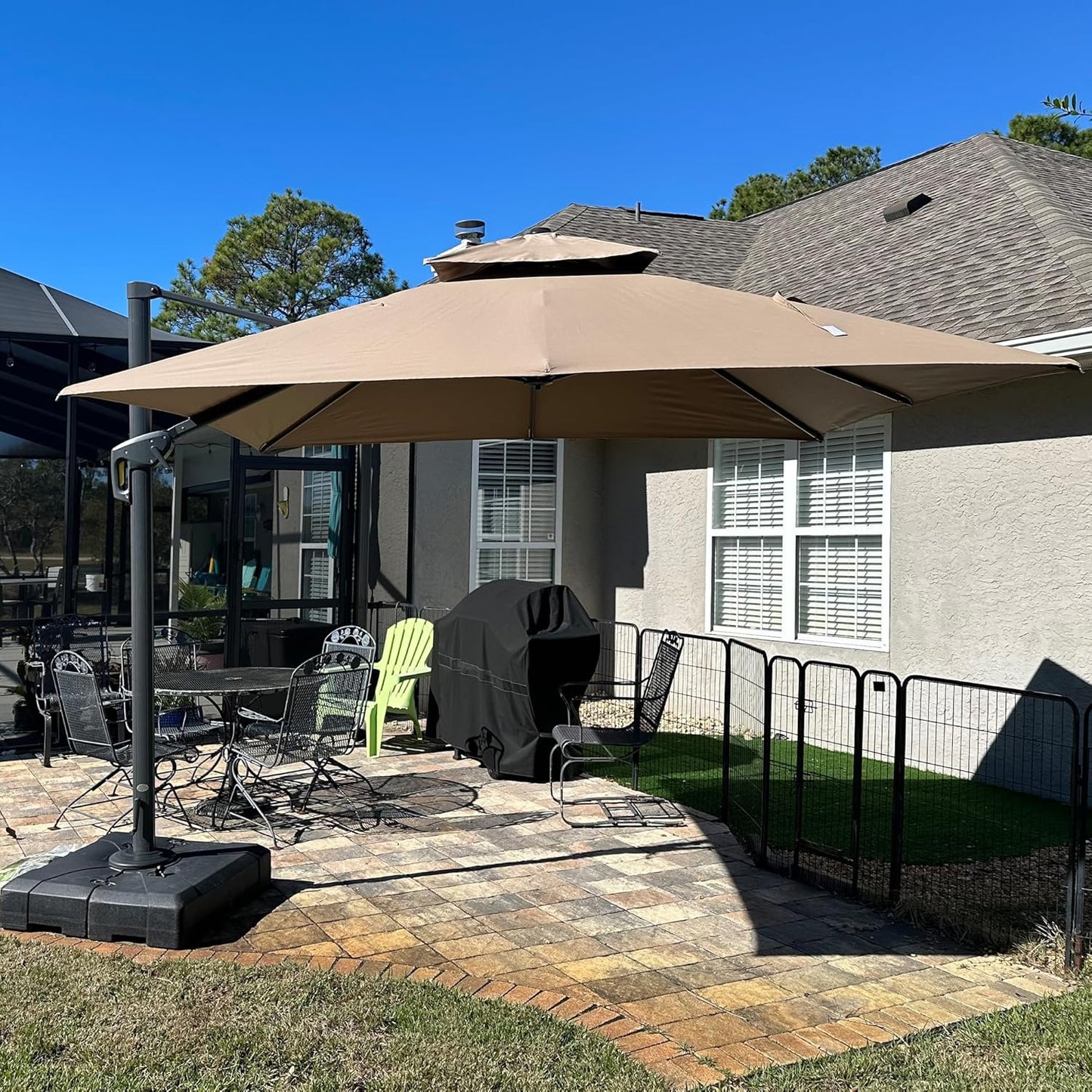12ft Patio Umbrella with Base Large Outdoor Square Umbrella