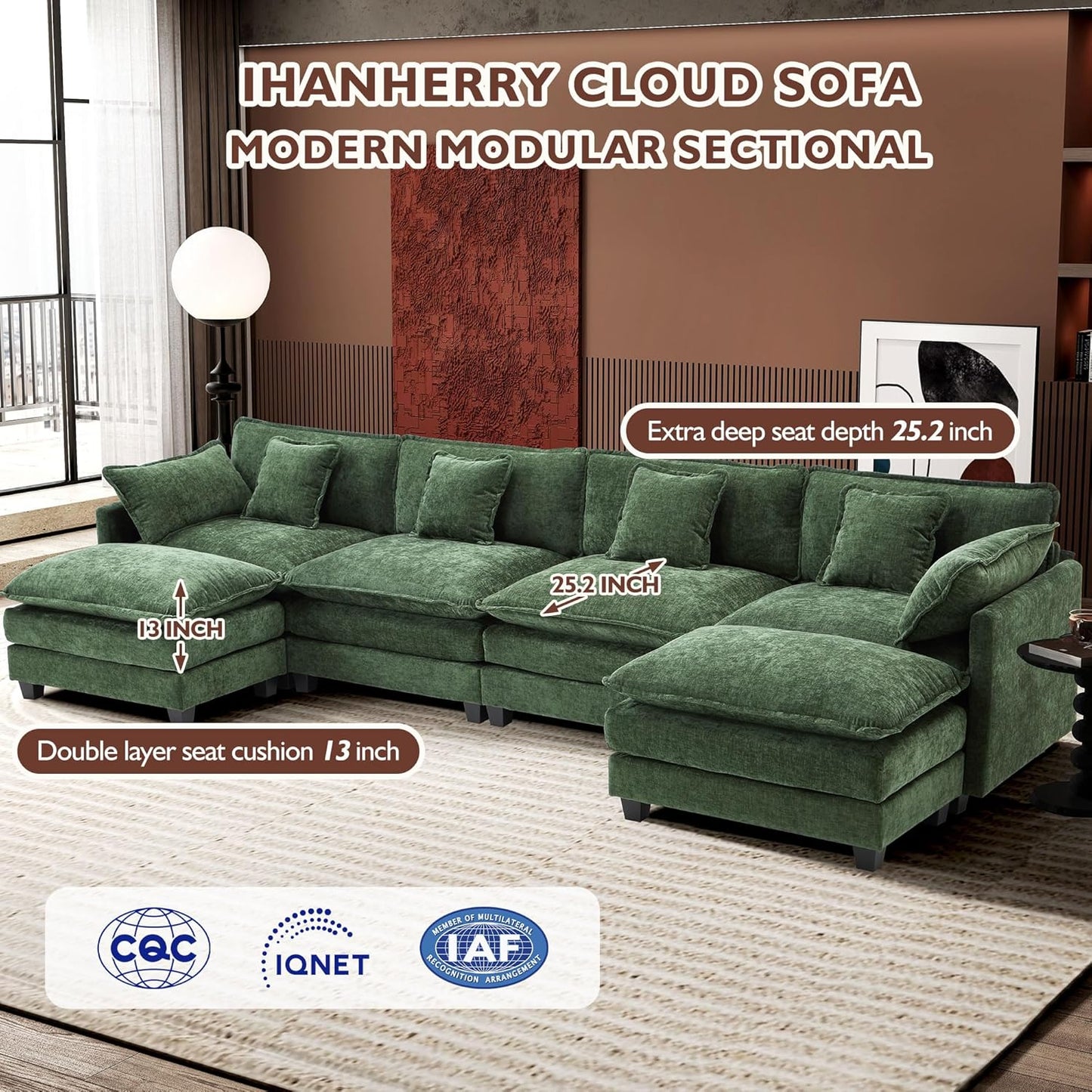 146" U-Shaped Modern Sofa Modular Sectional Cloud Couch