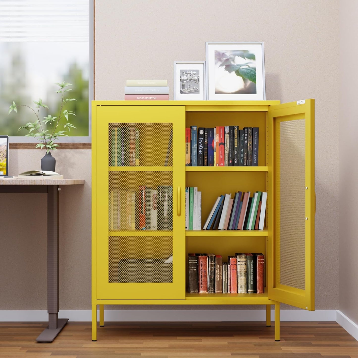 2 Door Storage Sideboard Metal Storage Cabinet with 2 Adjustable Shelf