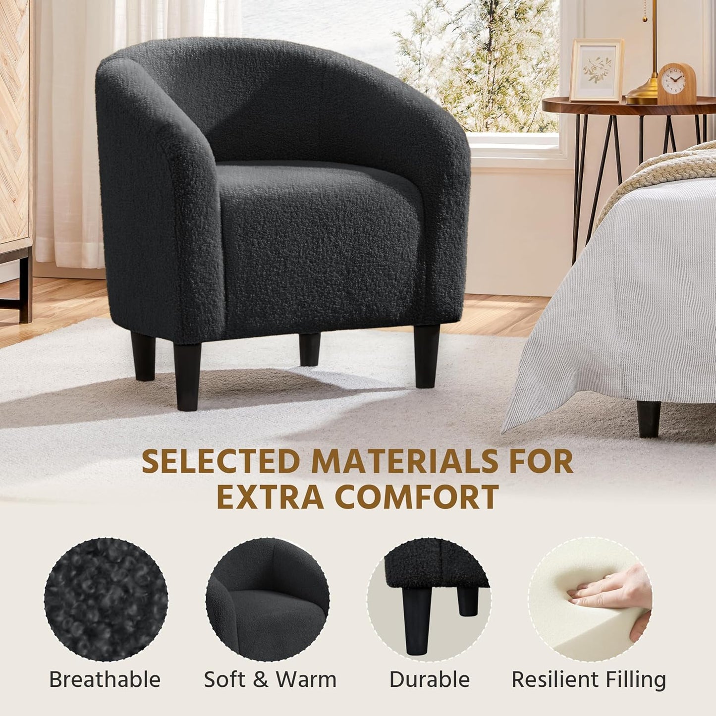 Yaheetech Accent Barrel Chair Boucle Fabric Club Chair