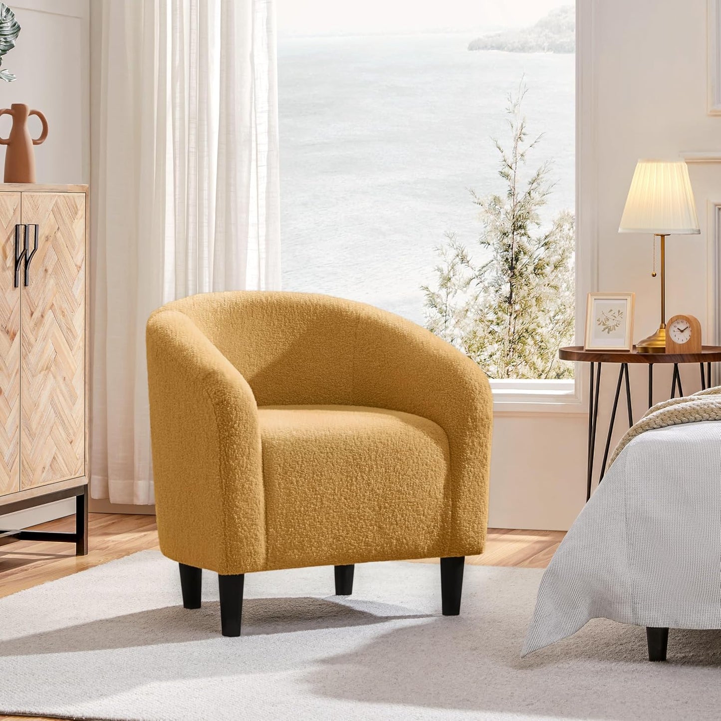 Yaheetech Accent Barrel Chair Boucle Fabric Club Chair
