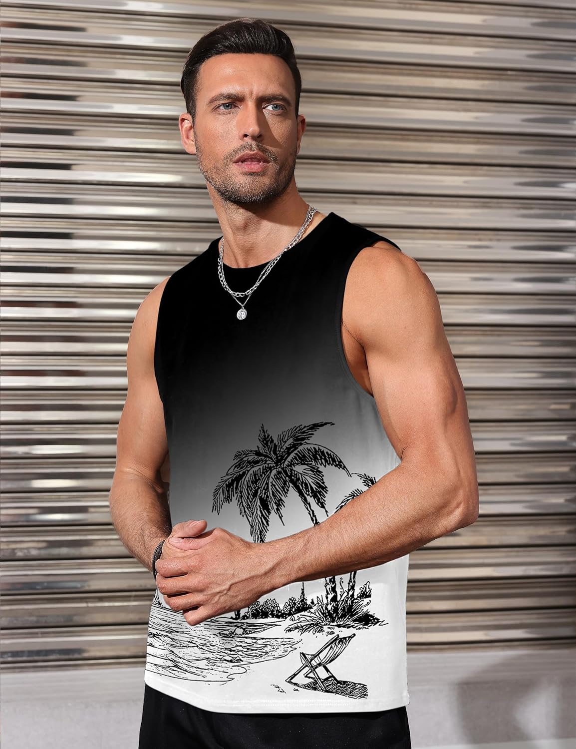 Mens Tank Tops Beach Summer Sleeveless Shirts Graphic Palm Tree Vacation