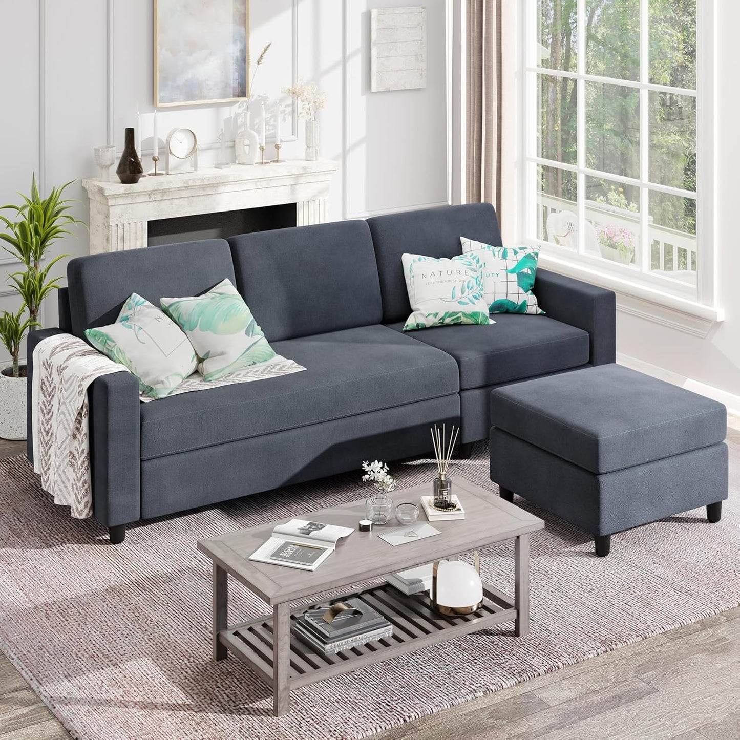 110 Inch U Shaped Sectional Sofa with Double Chaise Black