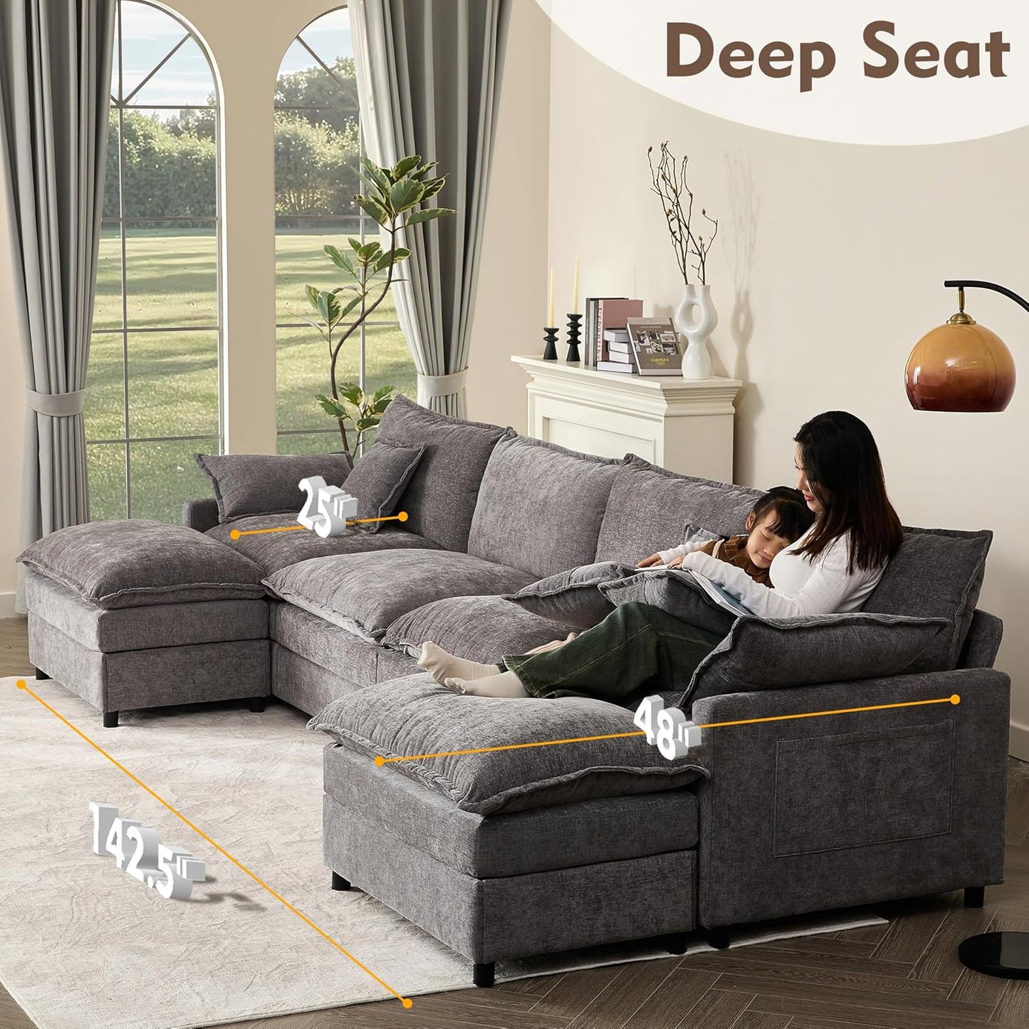 108" U Shaped Couch Modular Sectional Sofa
