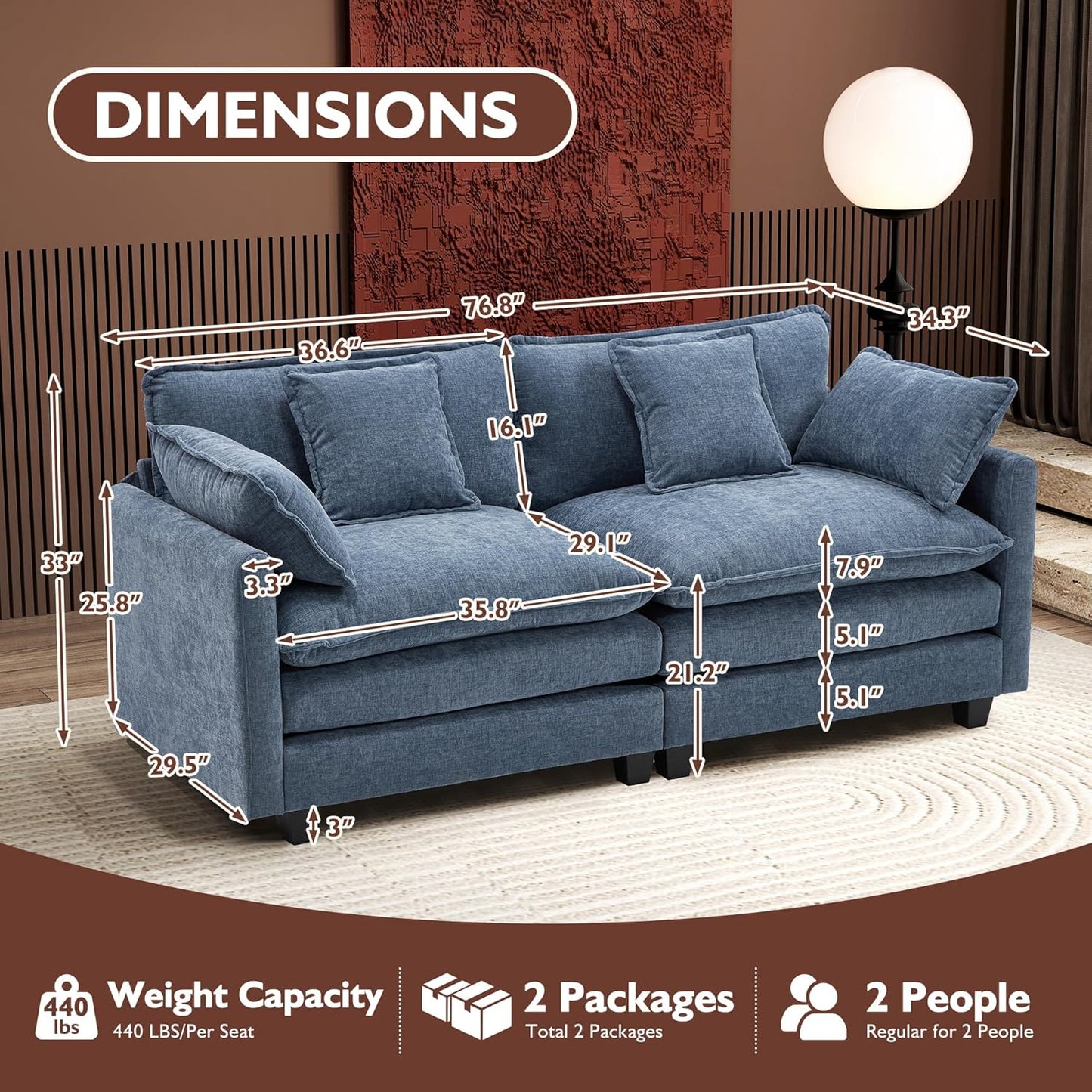 146" U-Shaped Modern Sofa Modular Sectional Cloud Couch