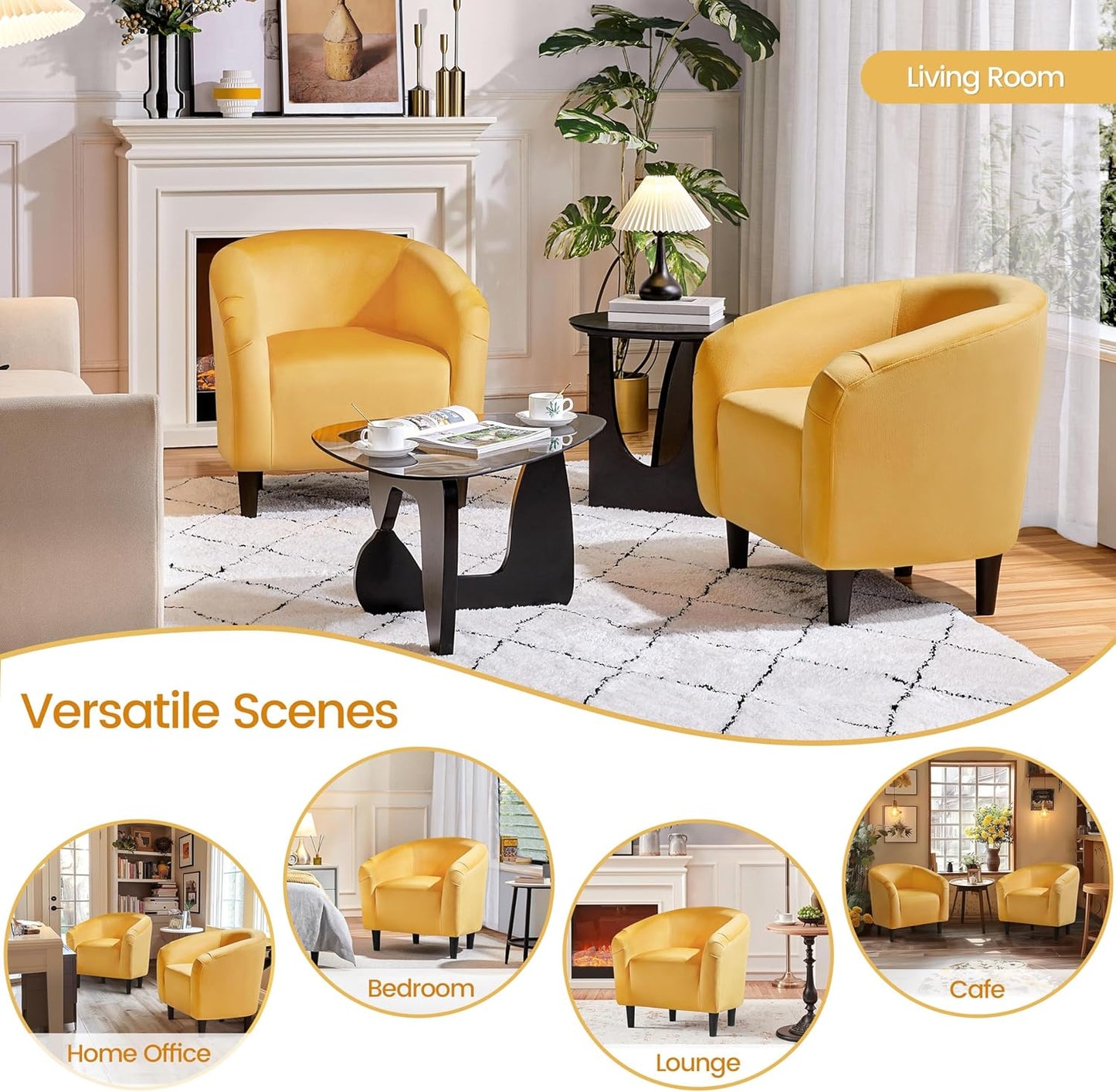 Yaheetech Accent Barrel Chair Boucle Fabric Club Chair