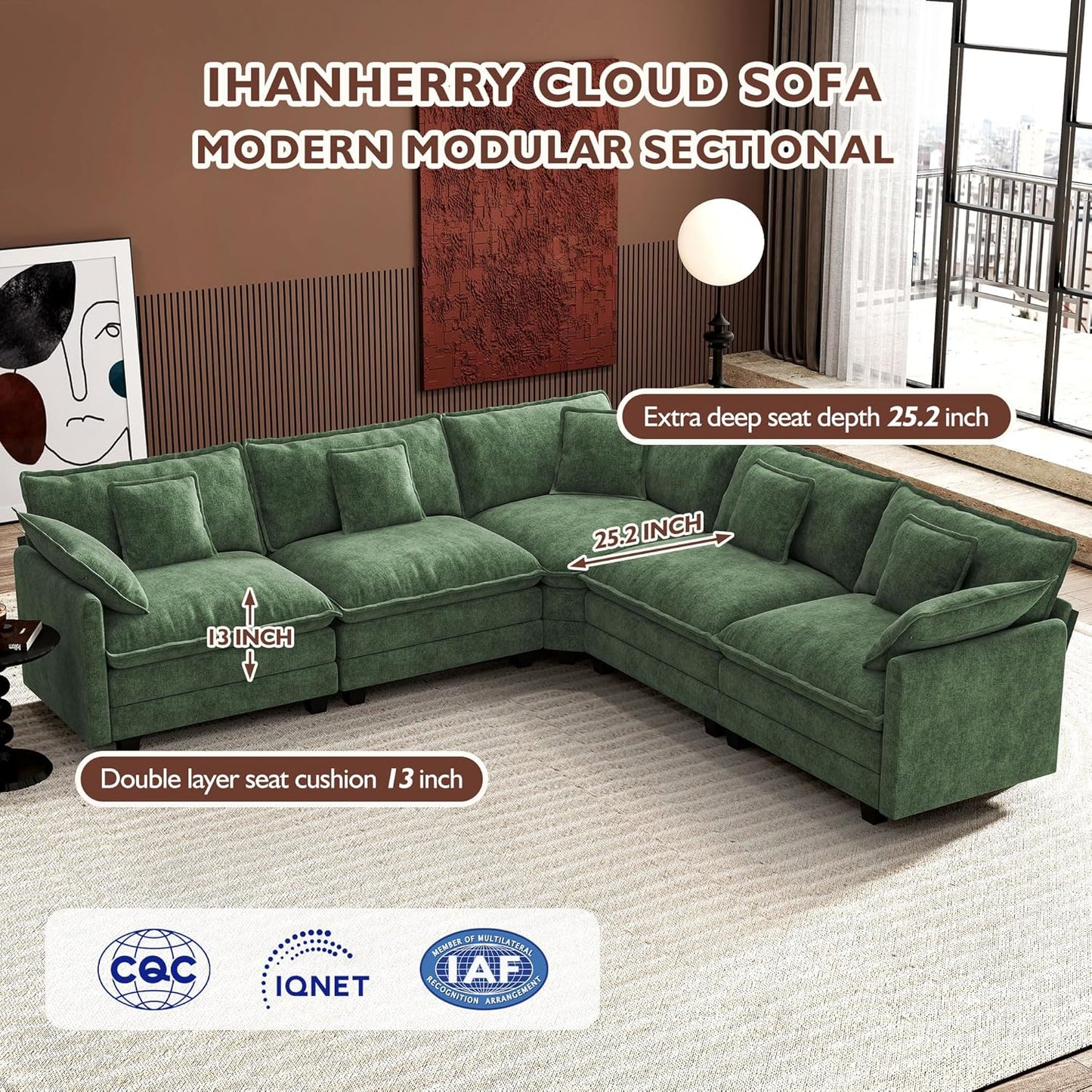 146" U-Shaped Modern Sofa Modular Sectional Cloud Couch