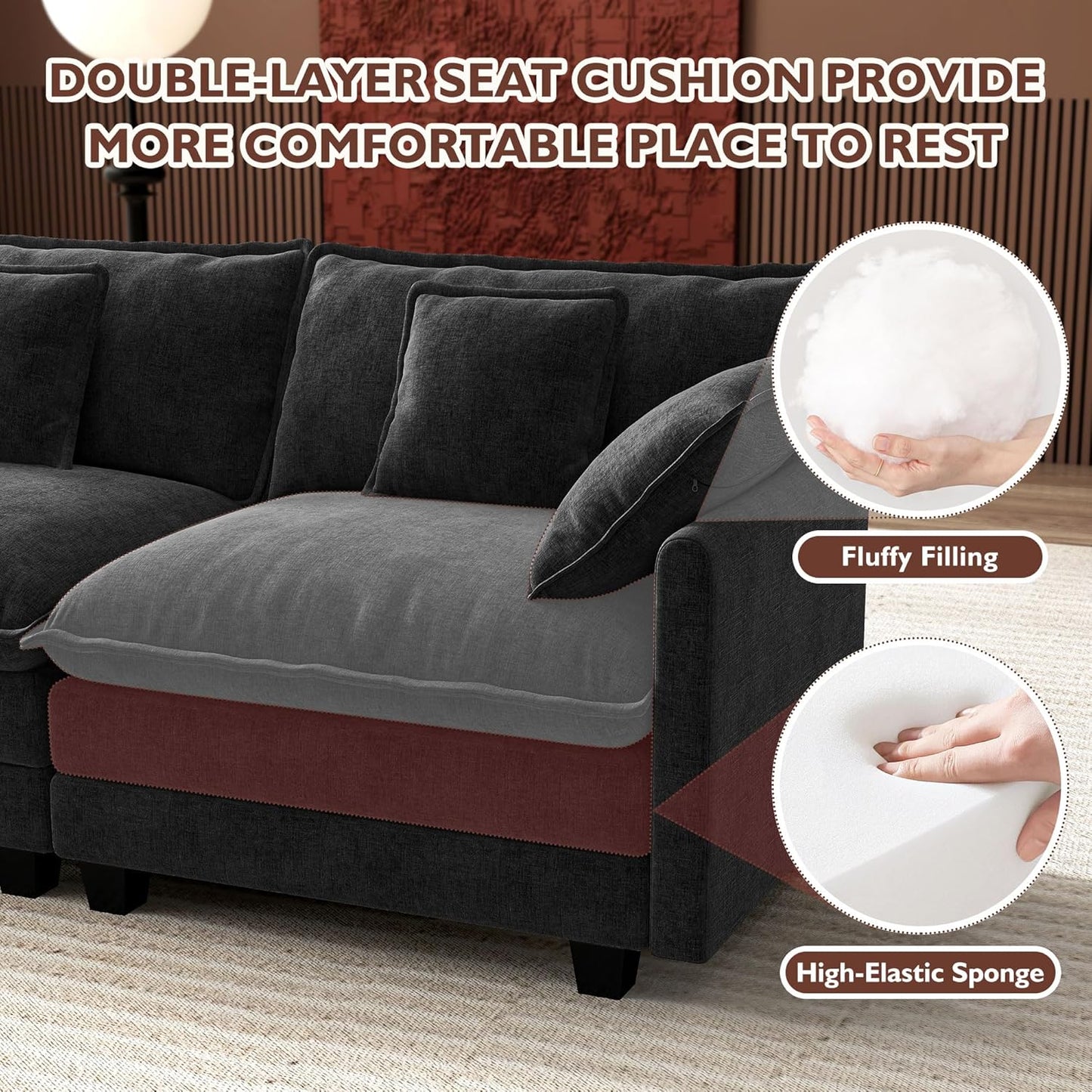 146" U-Shaped Modern Sofa Modular Sectional Cloud Couch
