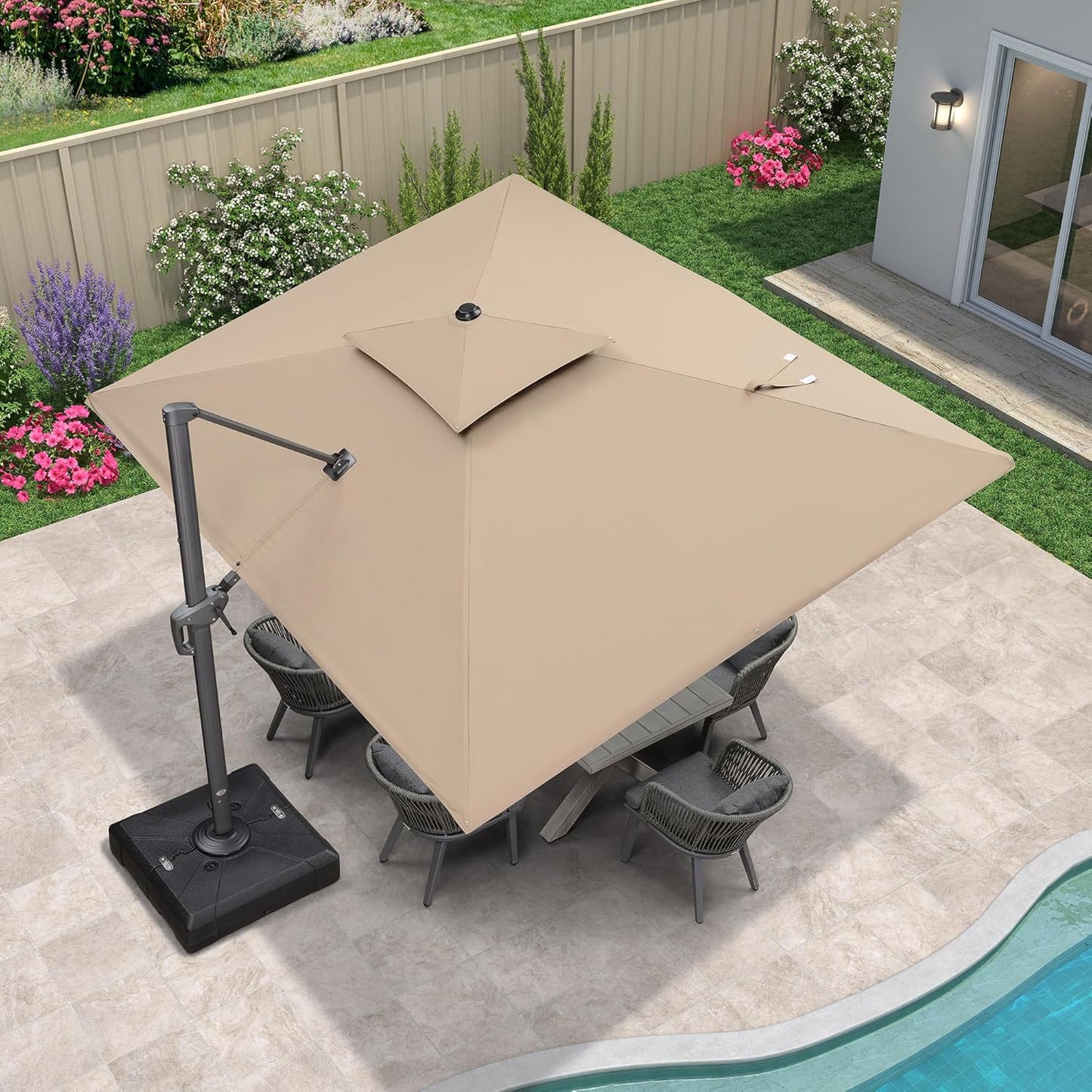 12ft Patio Umbrella with Base Large Outdoor Square Umbrella