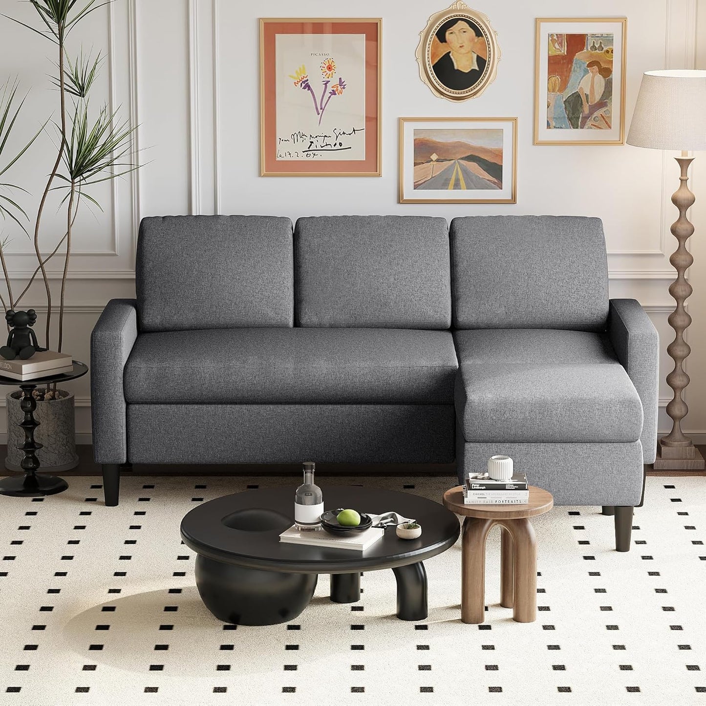 110 Inch U Shaped Sectional Sofa with Double Chaise Black