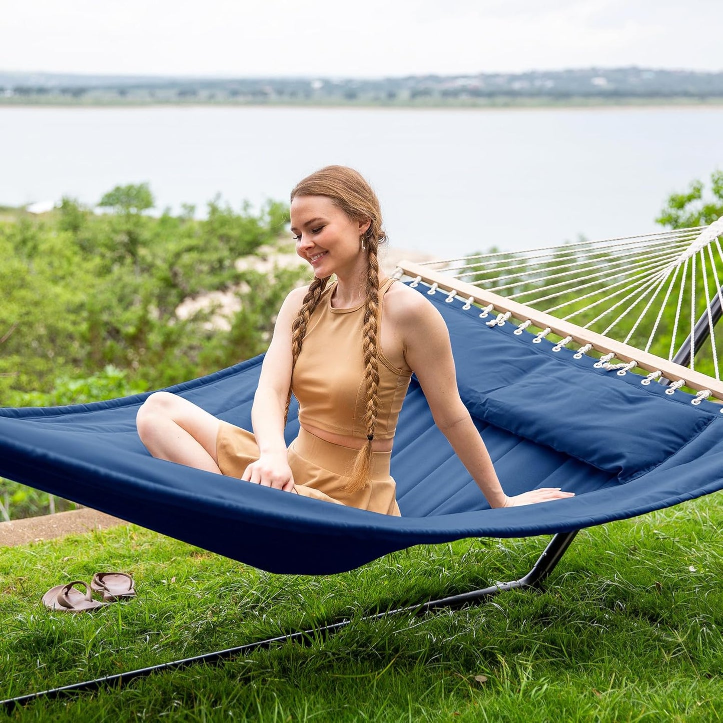 2 Person Hammock with Stand Heavy Duty Portable Dark Grey