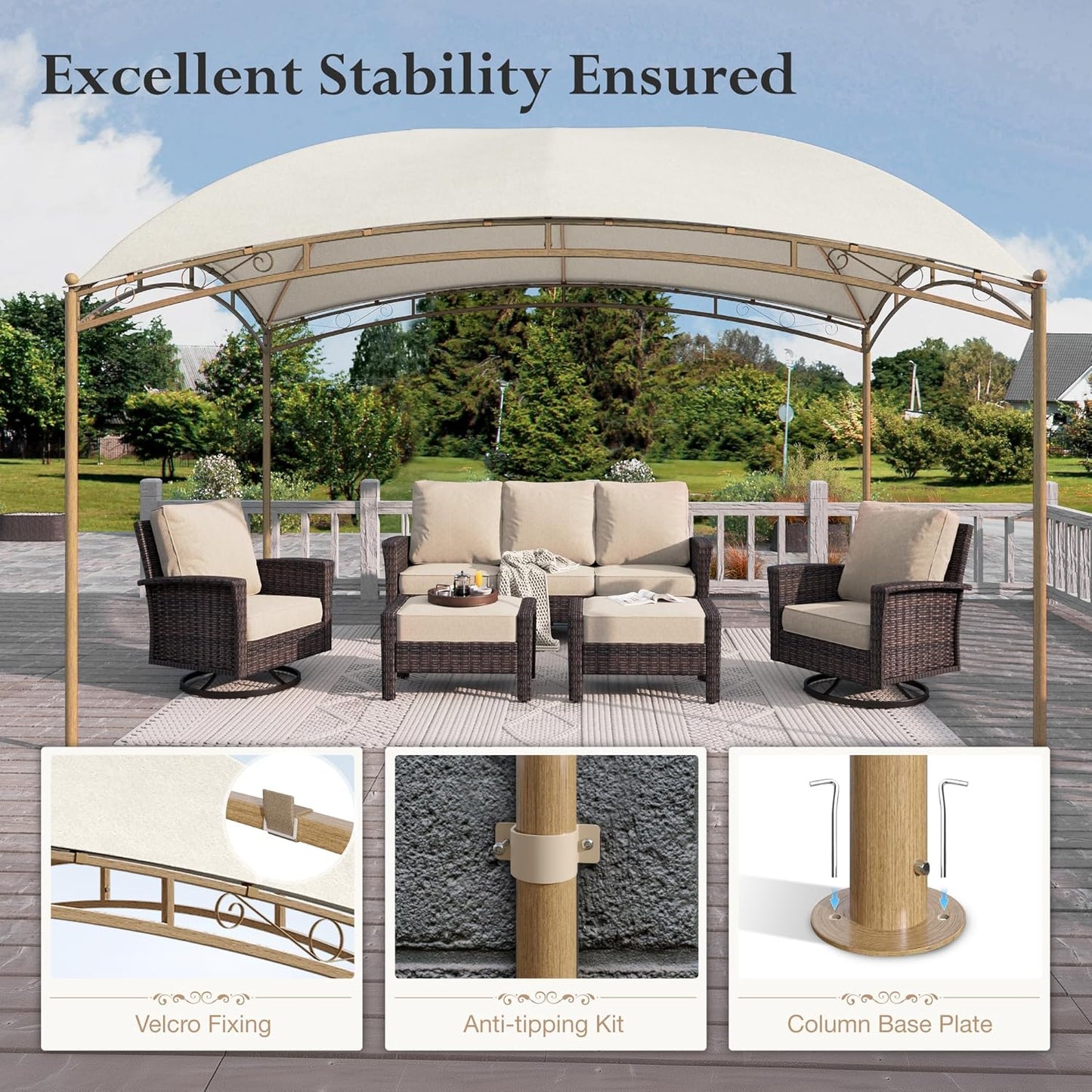 10x13 Outdoor with Screened Double Roof Heavy-Duty Patio Canopy Tent Dark Blue