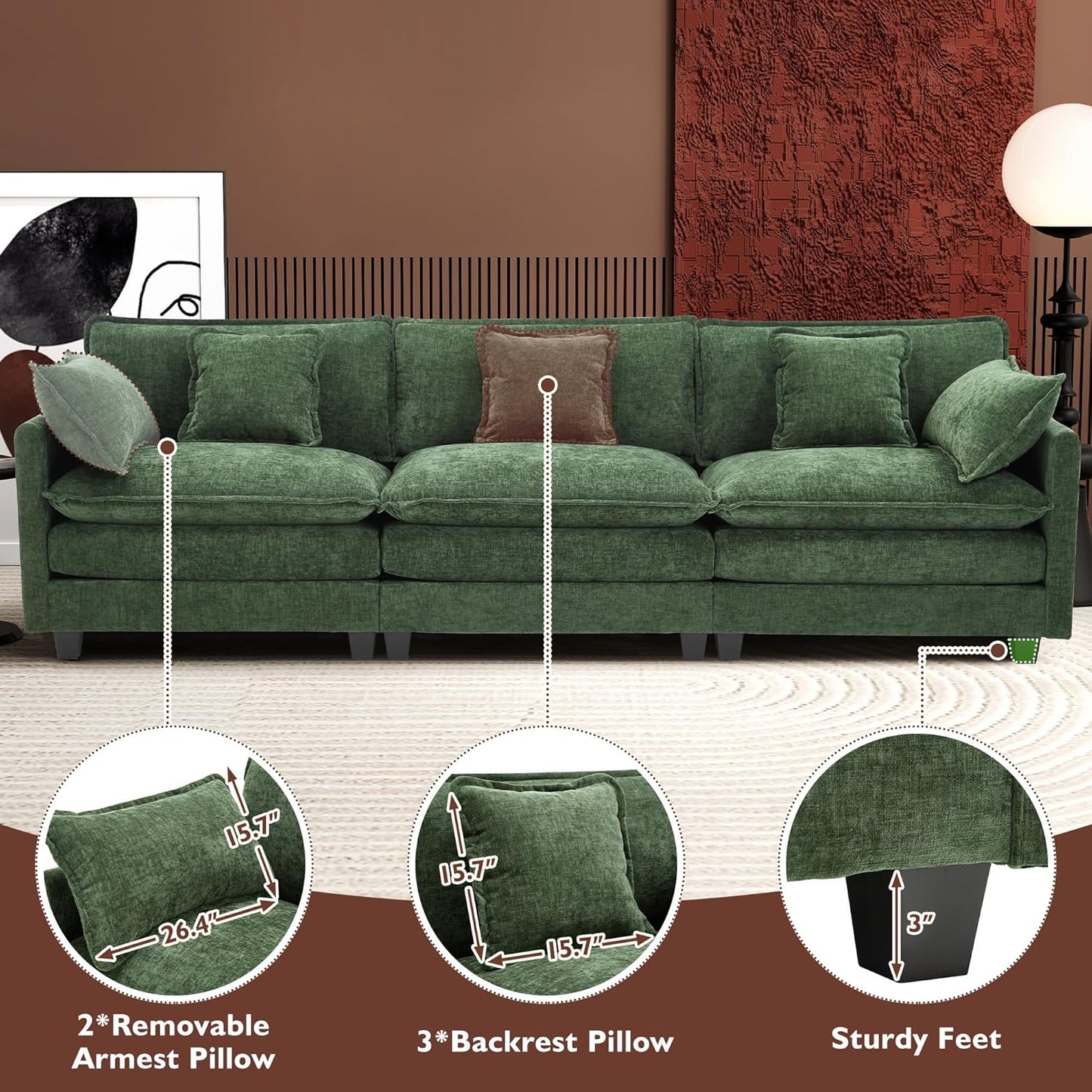 146" U-Shaped Modern Sofa Modular Sectional Cloud Couch