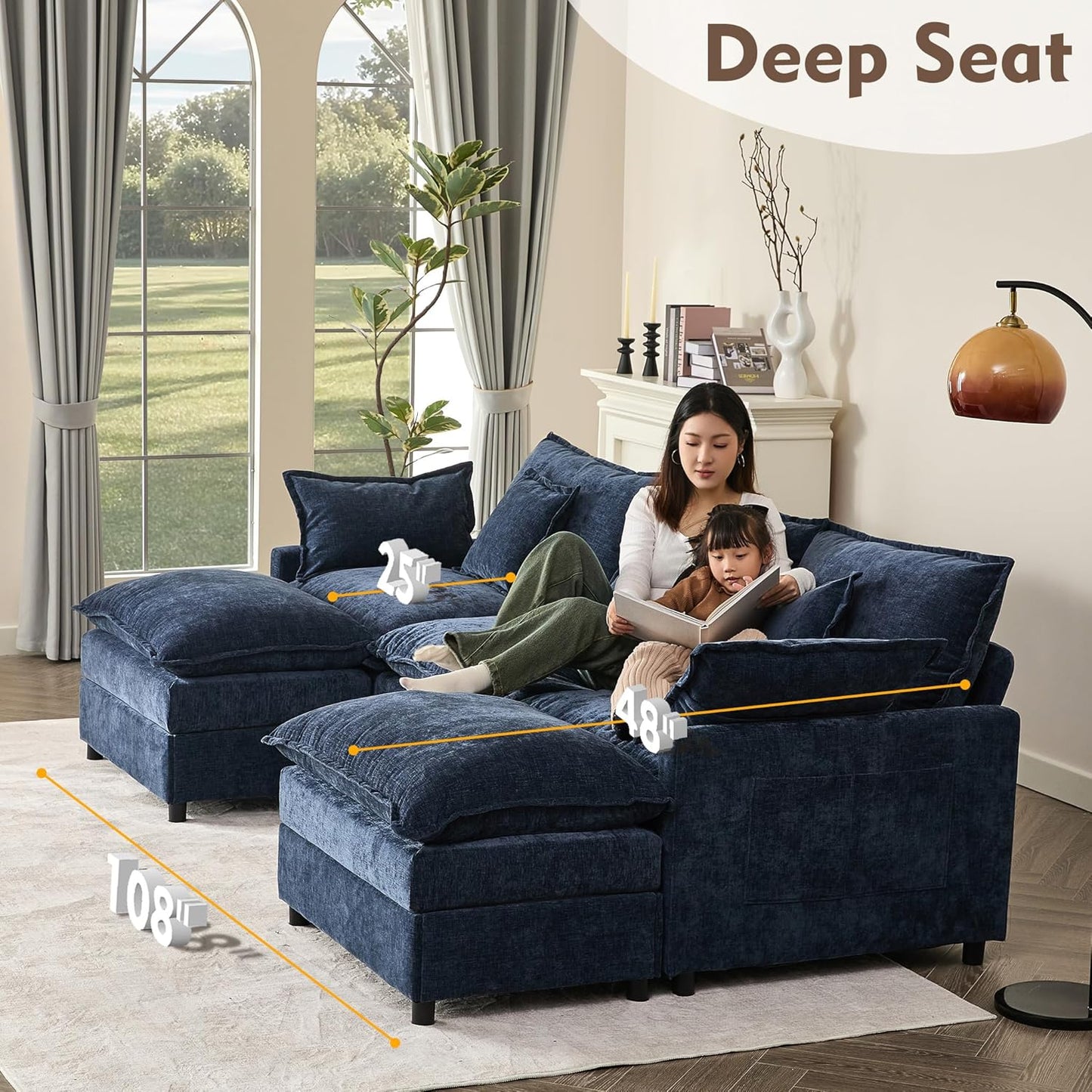 108" U Shaped Couch Modular Sectional Sofa
