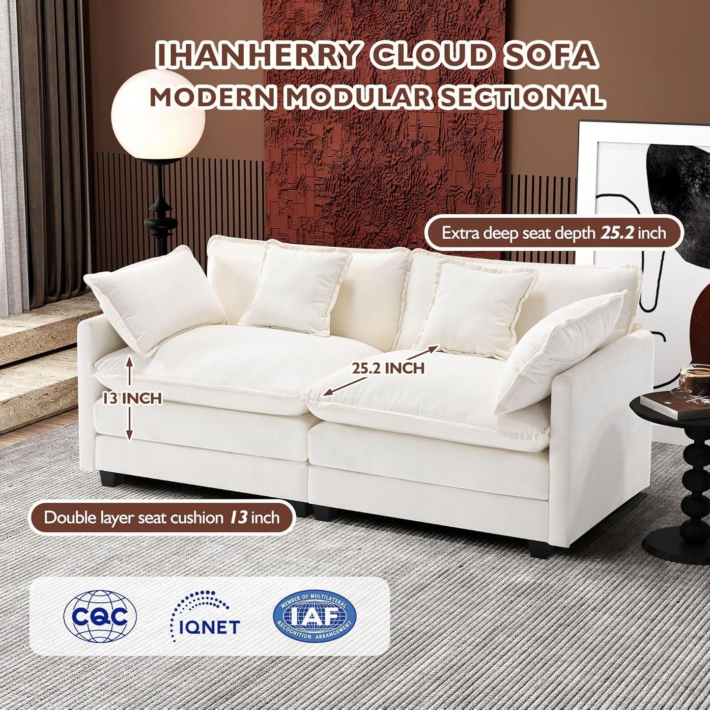 146" U-Shaped Modern Sofa Modular Sectional Cloud Couch