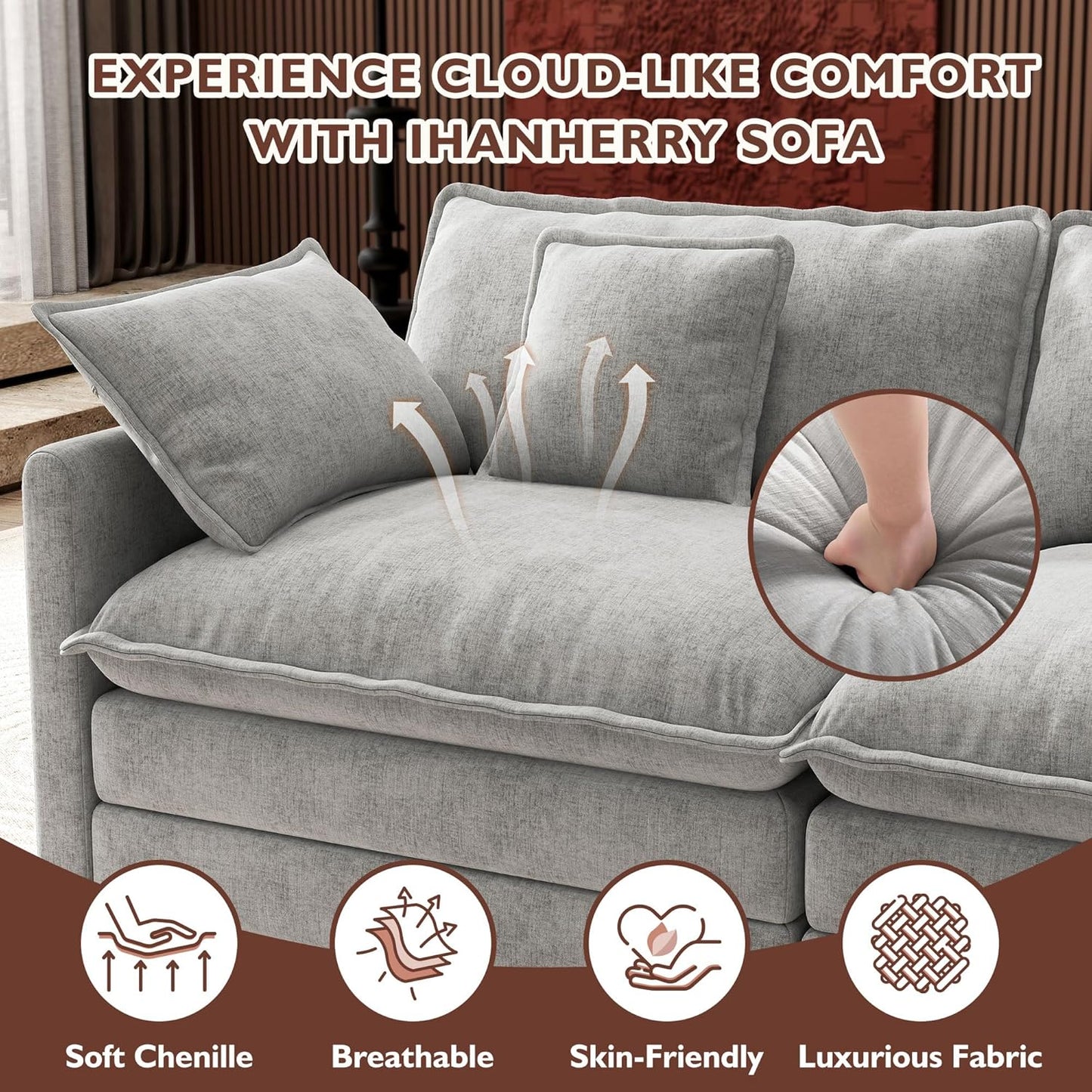 146" U-Shaped Modern Sofa Modular Sectional Cloud Couch