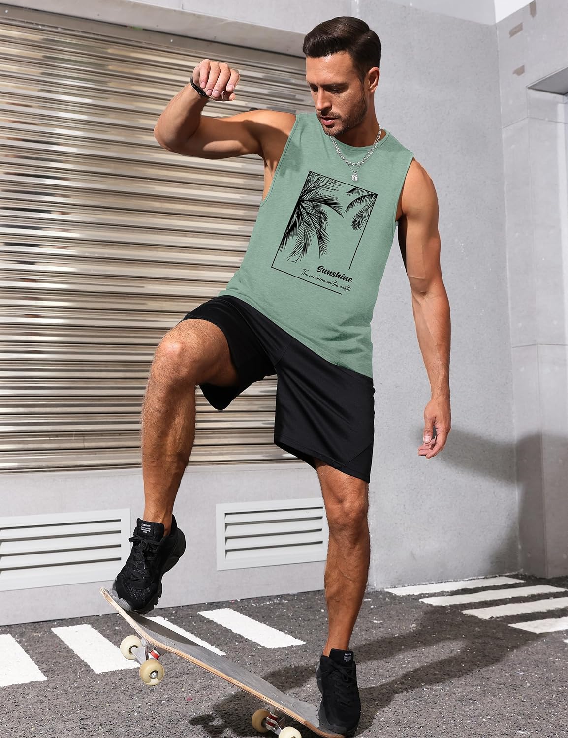 Mens Tank Tops Beach Summer Sleeveless Shirts Graphic Palm Tree Vacation