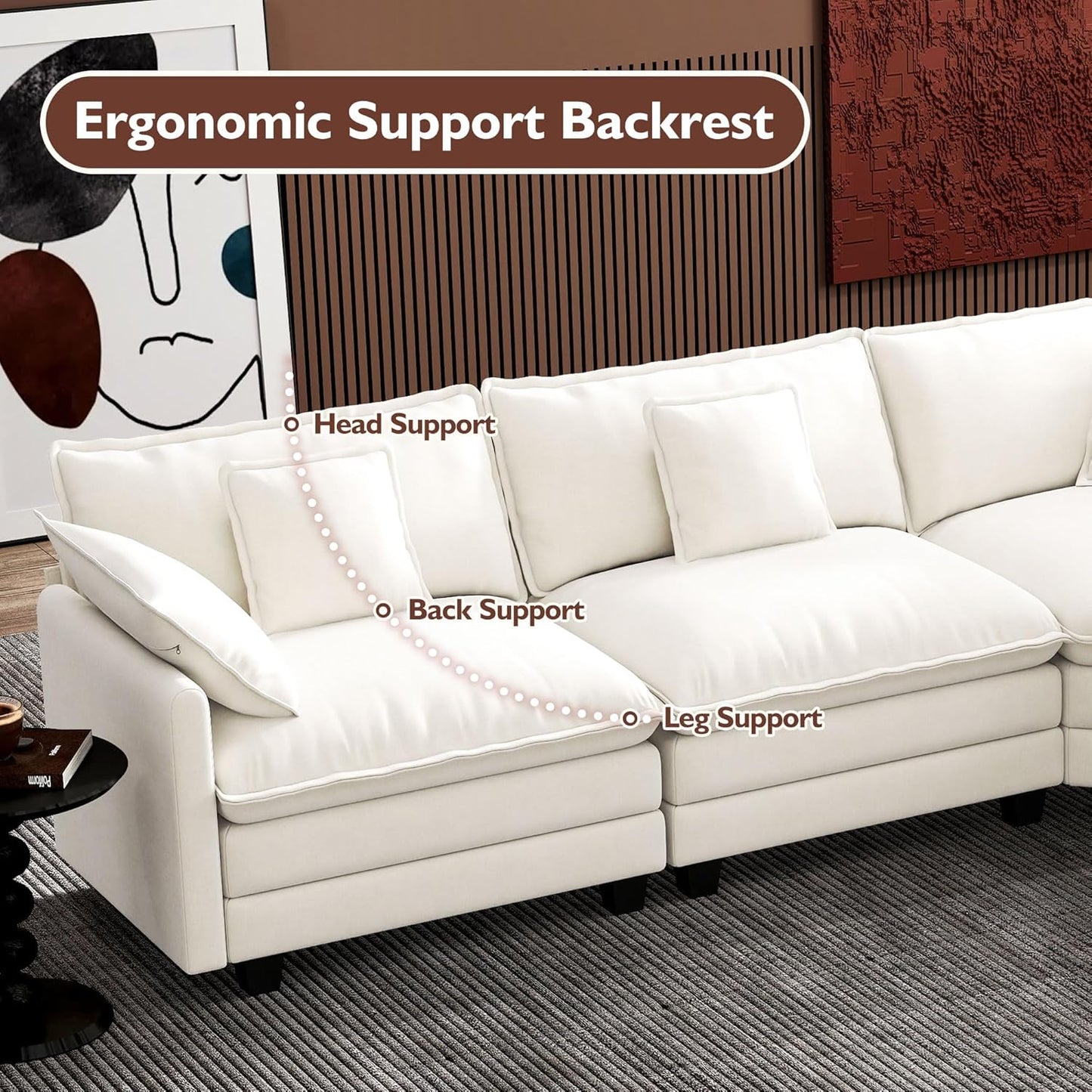 146" U-Shaped Modern Sofa Modular Sectional Cloud Couch