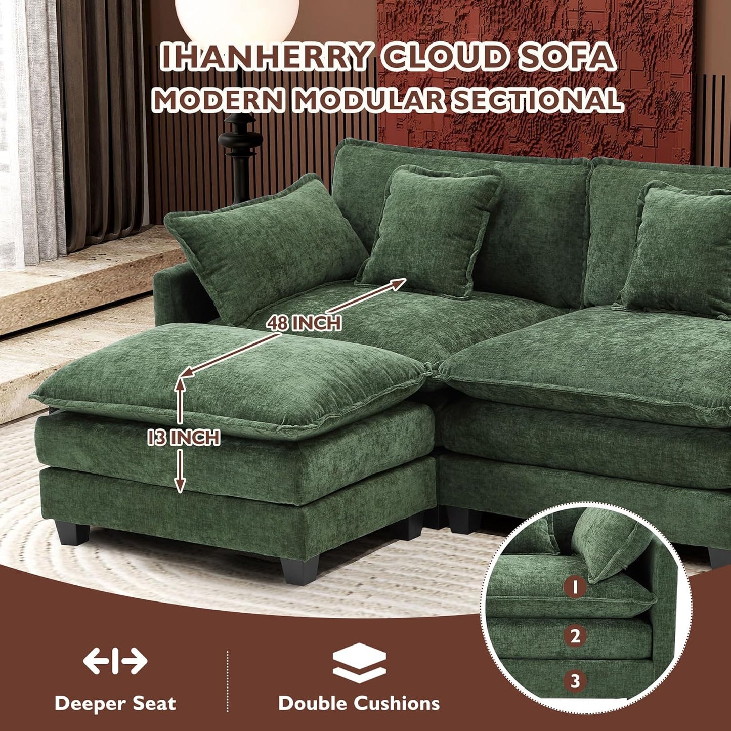 146" U-Shaped Modern Sofa Modular Sectional Cloud Couch