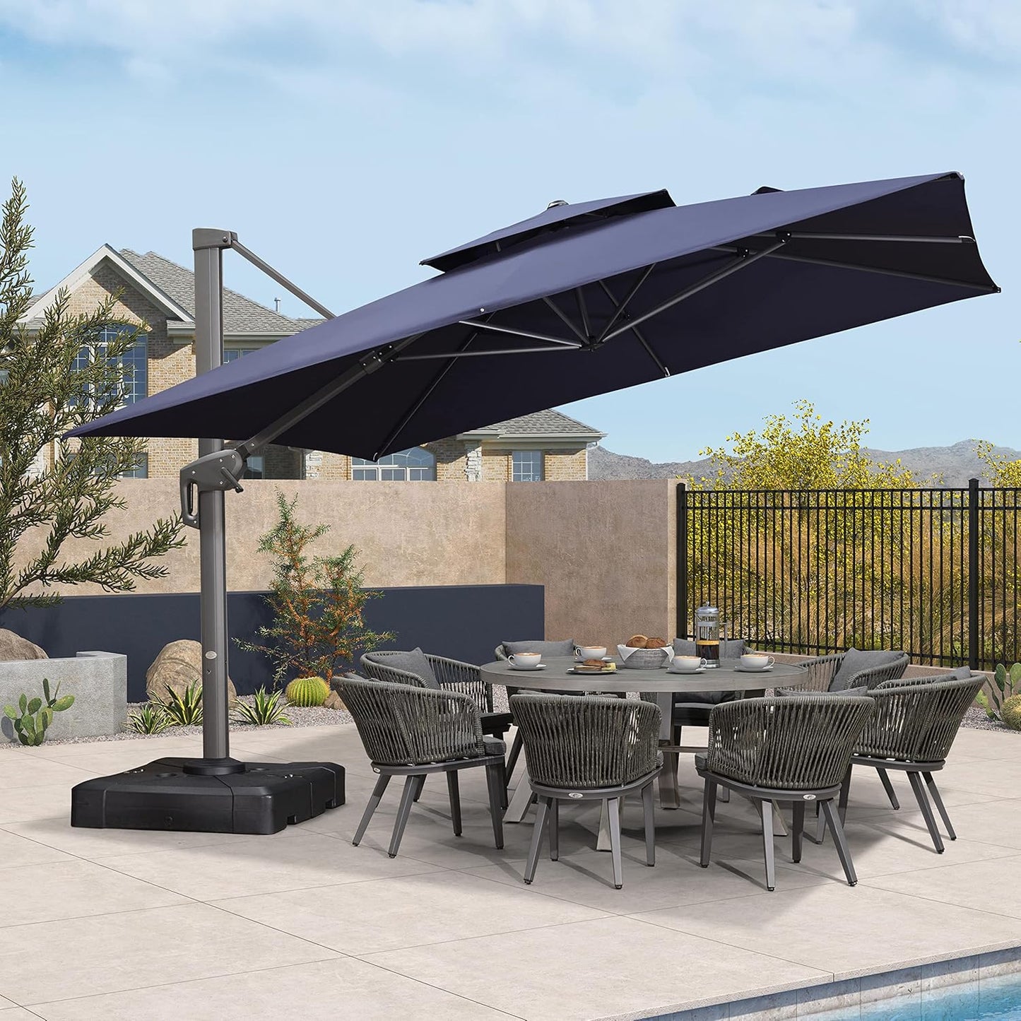 12ft Patio Umbrella with Base Large Outdoor Square Umbrella