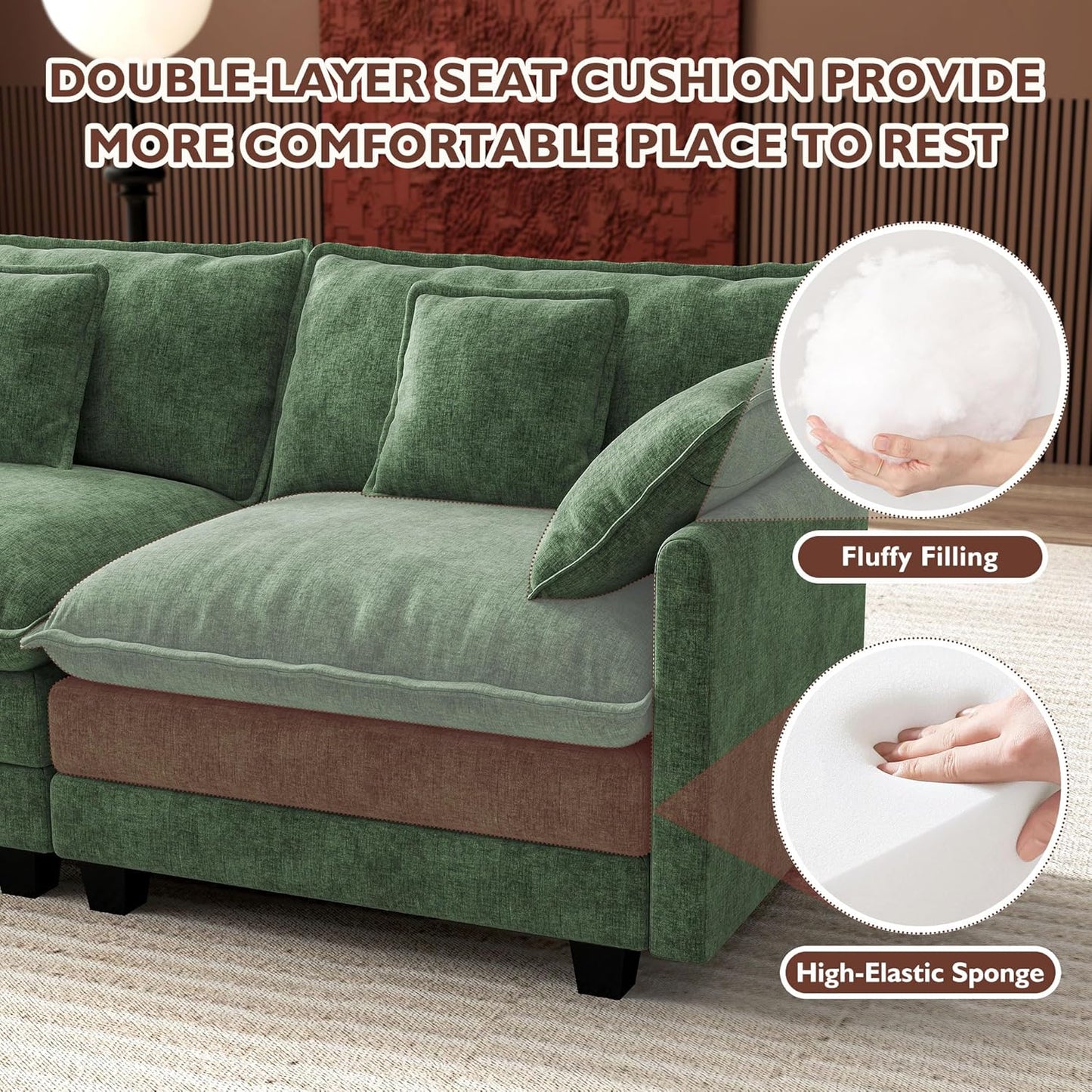 146" U-Shaped Modern Sofa Modular Sectional Cloud Couch