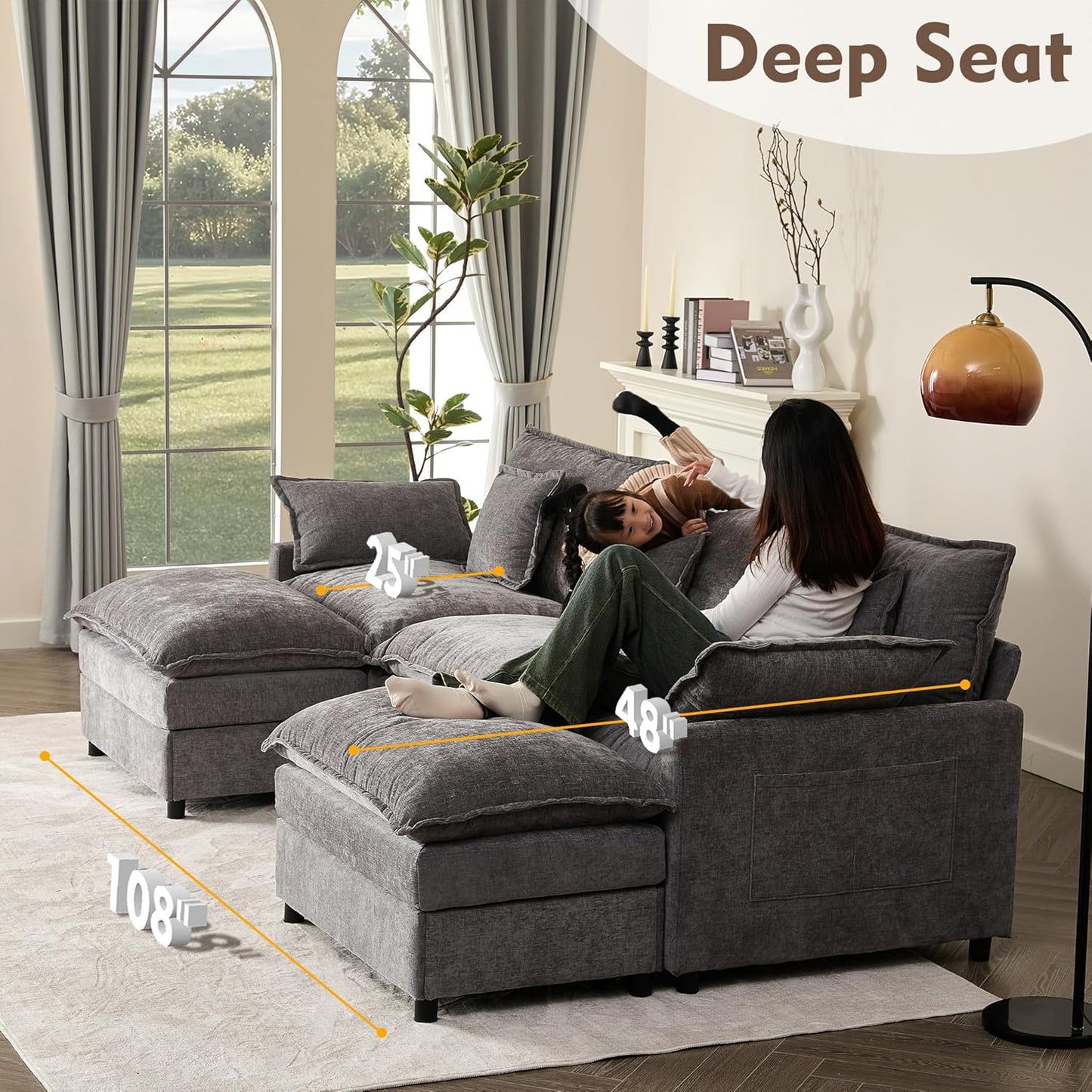 108" U Shaped Couch Modular Sectional Sofa