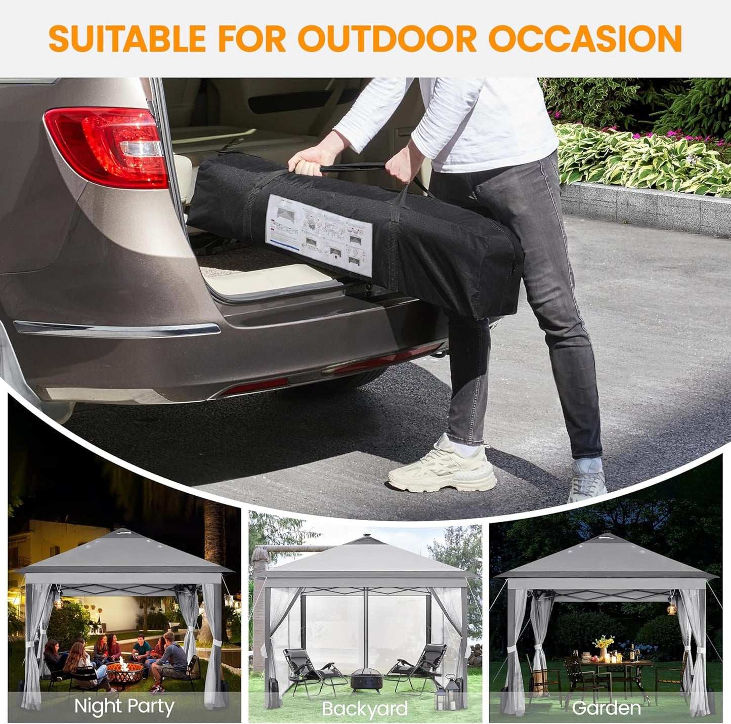 11x11 Pop Up Gazebo Canopy Tent with Mesh Netting and Sandbags