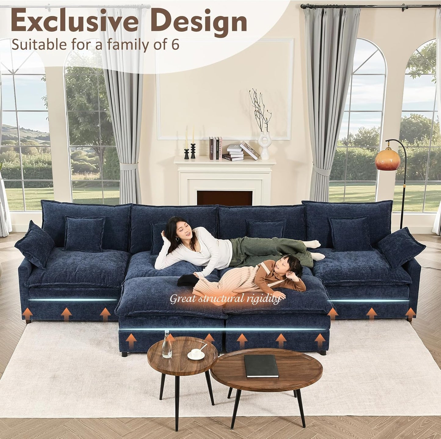 108" U Shaped Couch Modular Sectional Sofa