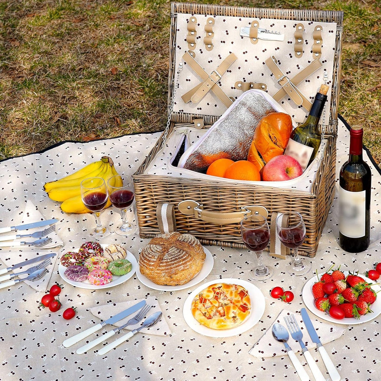 19Pcs Picnic Basket for 2 with Blanket