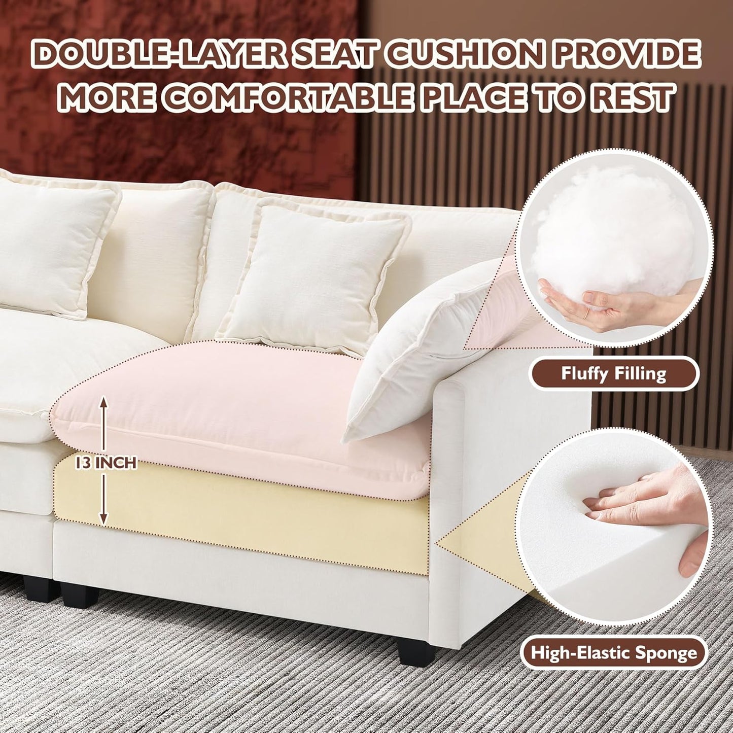 146" U-Shaped Modern Sofa Modular Sectional Cloud Couch
