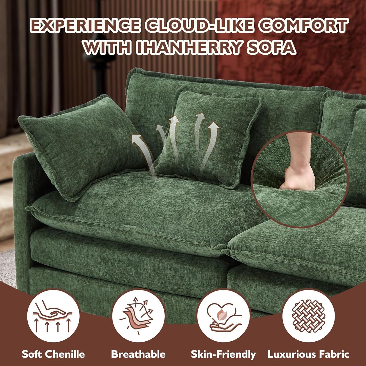 146" U-Shaped Modern Sofa Modular Sectional Cloud Couch
