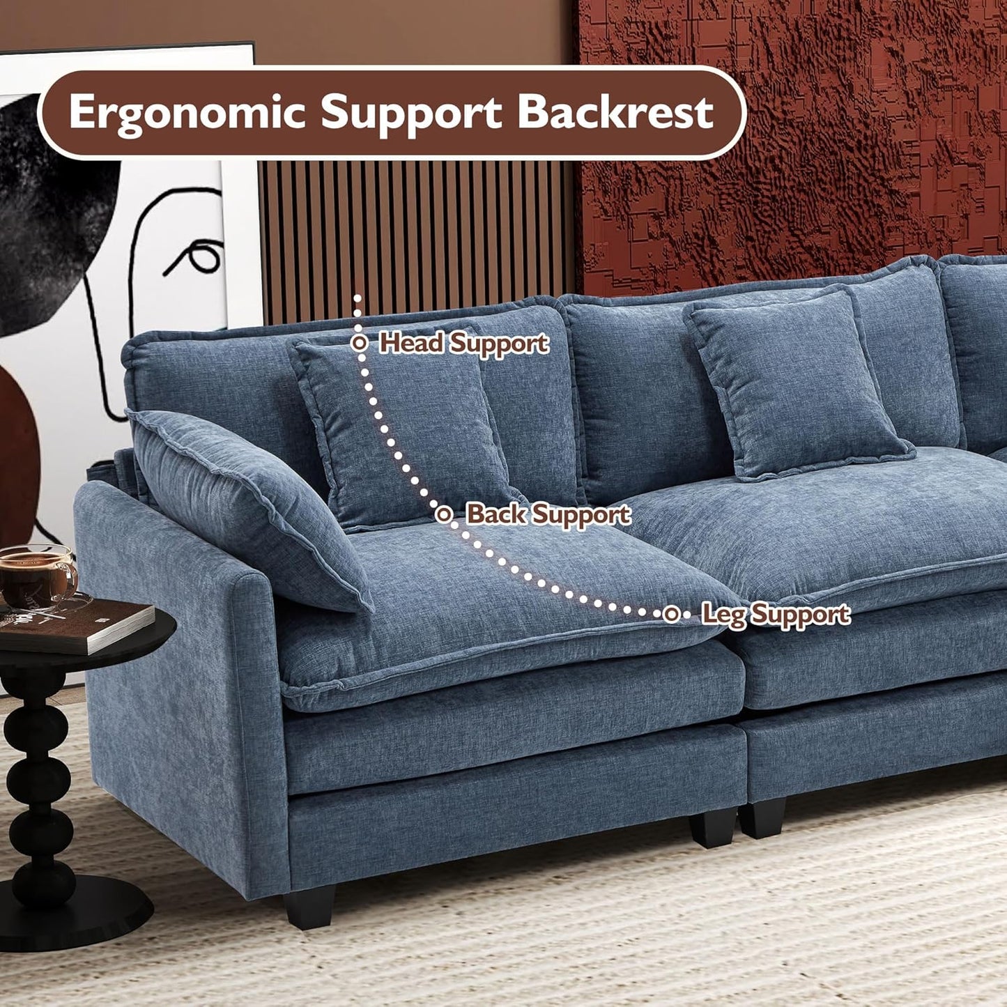 146" U-Shaped Modern Sofa Modular Sectional Cloud Couch