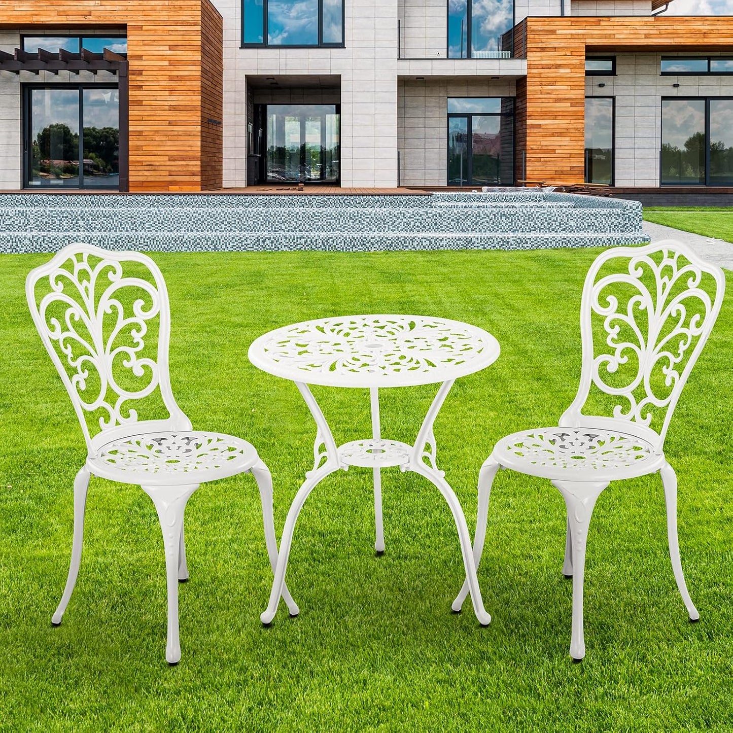 Patio Bistro Set 3 Piece Outdoor Cast Aluminum Outdoor Bistro Table