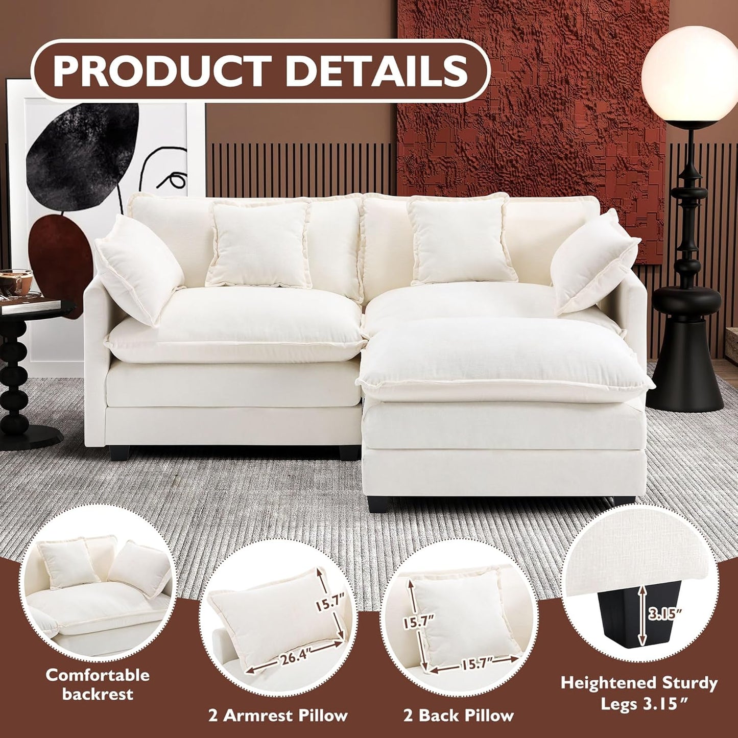 146" U-Shaped Modern Sofa Modular Sectional Cloud Couch