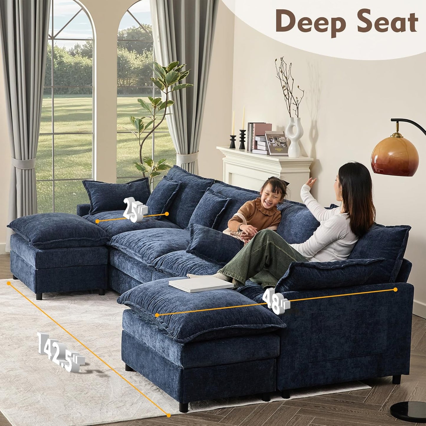 108" U Shaped Couch Modular Sectional Sofa