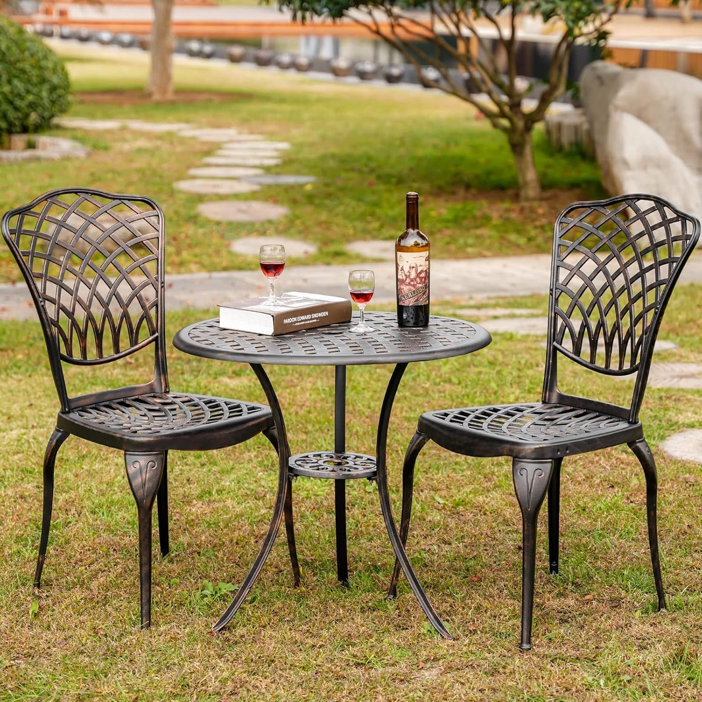 Patio Bistro Set 3 Piece Outdoor Cast Aluminum Outdoor Bistro Table
