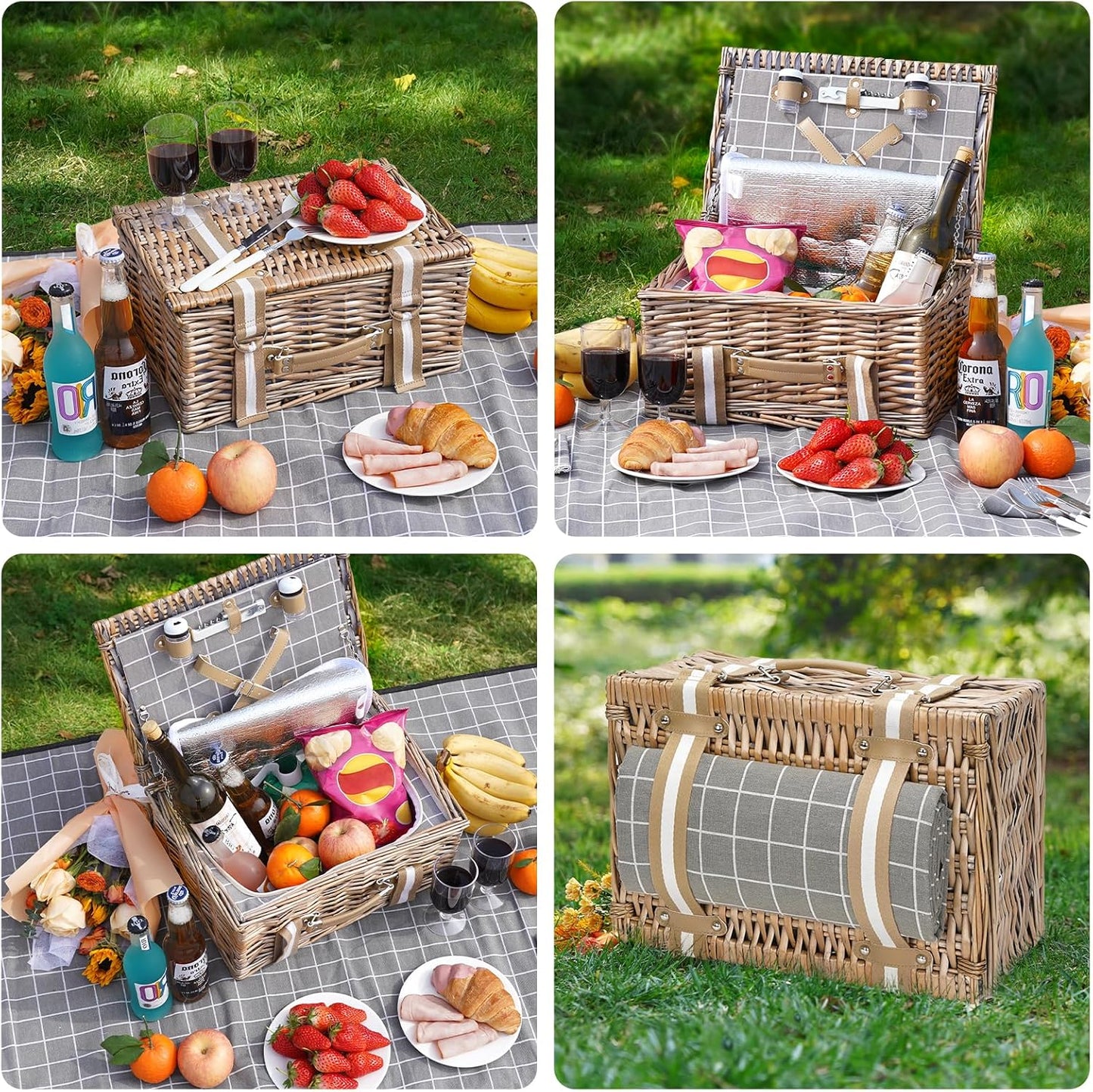 19Pcs Picnic Basket for 2 with Blanket