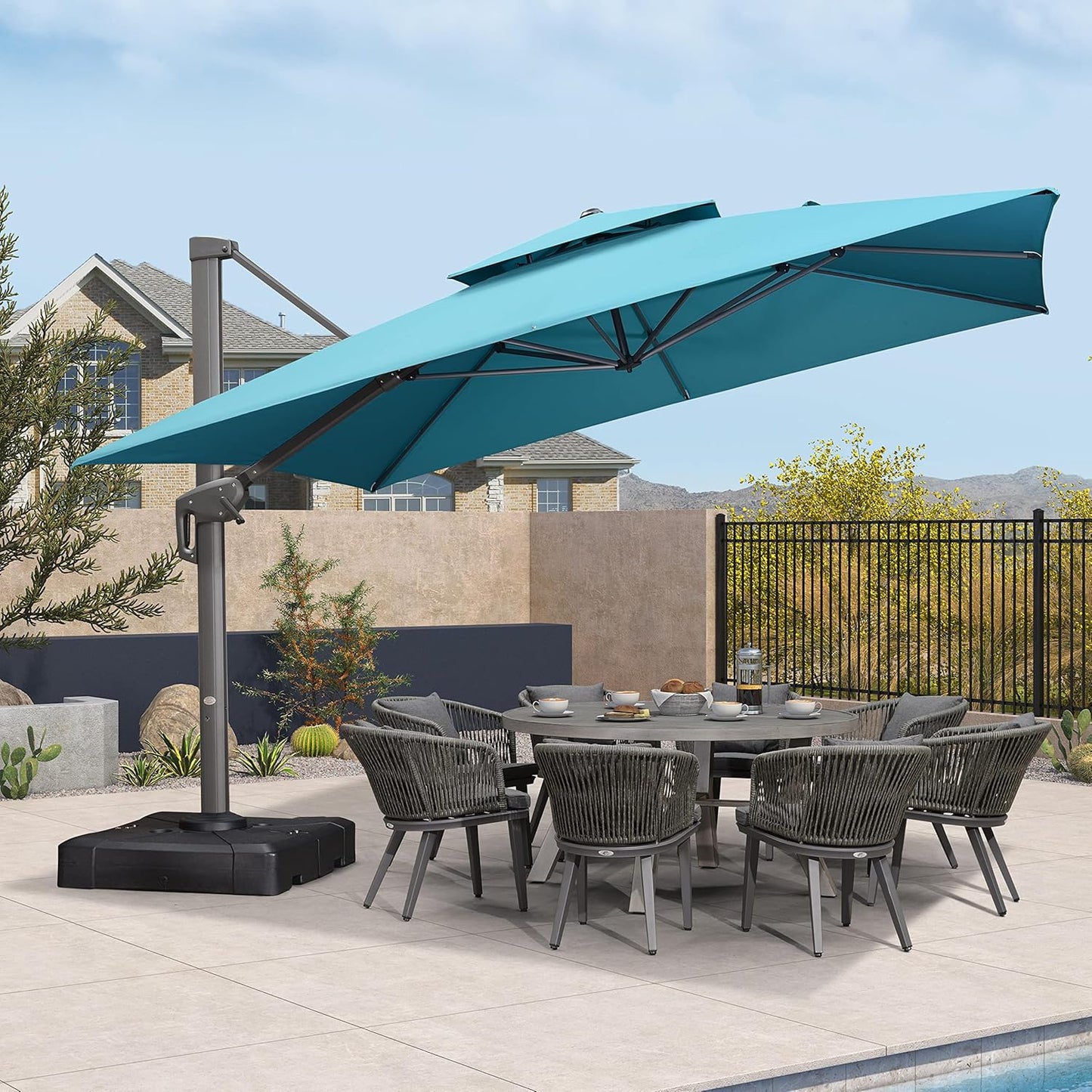 12ft Patio Umbrella with Base Large Outdoor Square Umbrella