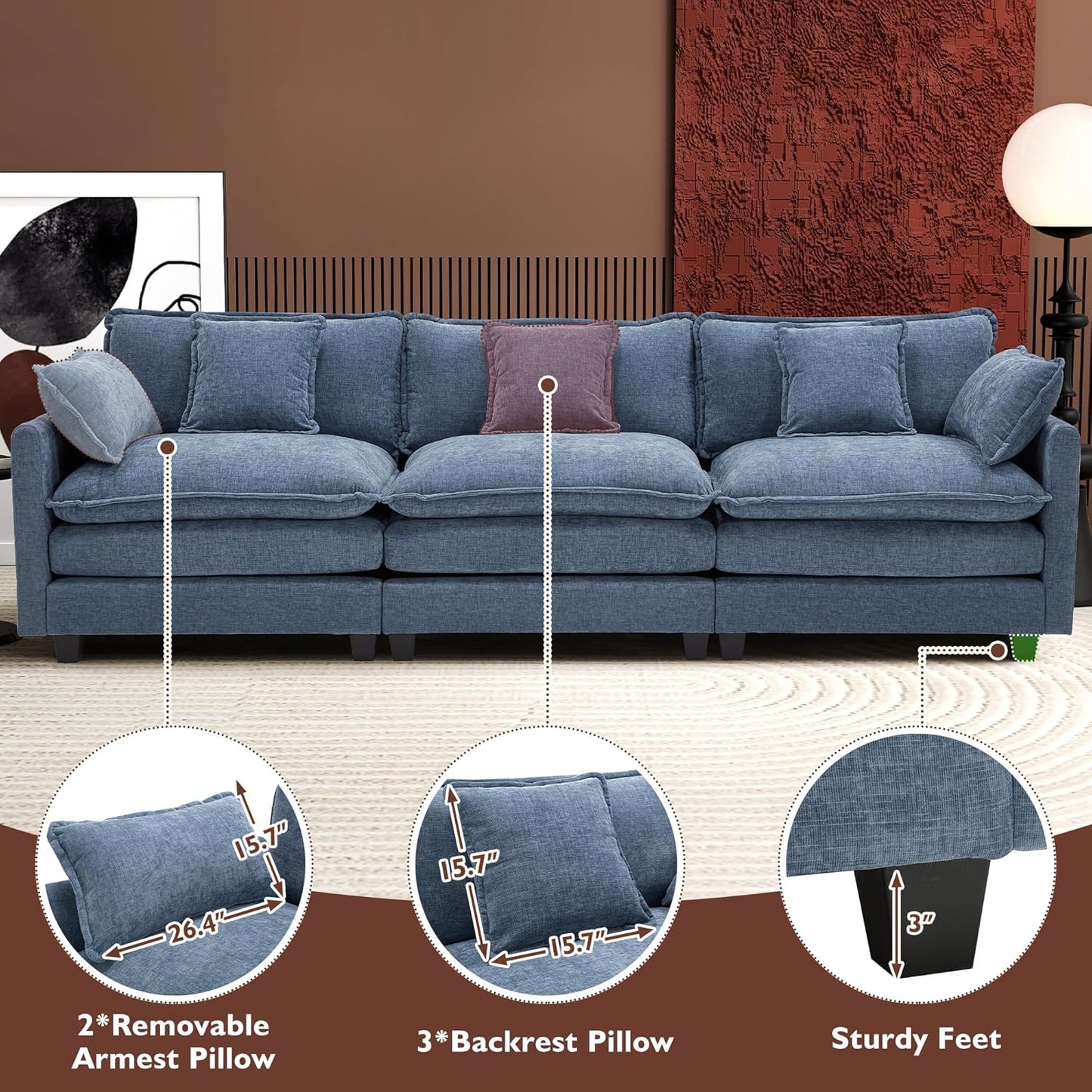 146" U-Shaped Modern Sofa Modular Sectional Cloud Couch