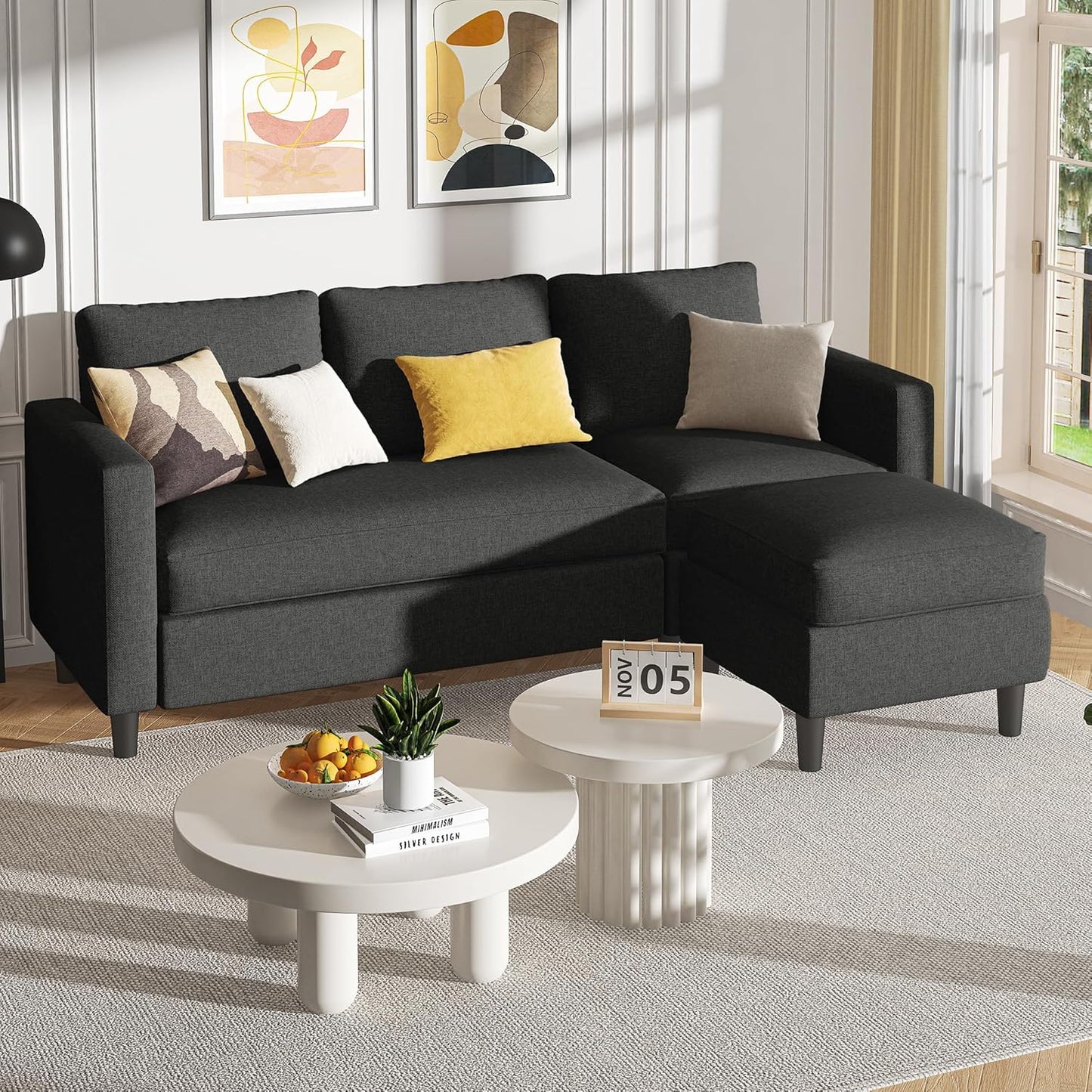 110 Inch U Shaped Sectional Sofa with Double Chaise Black
