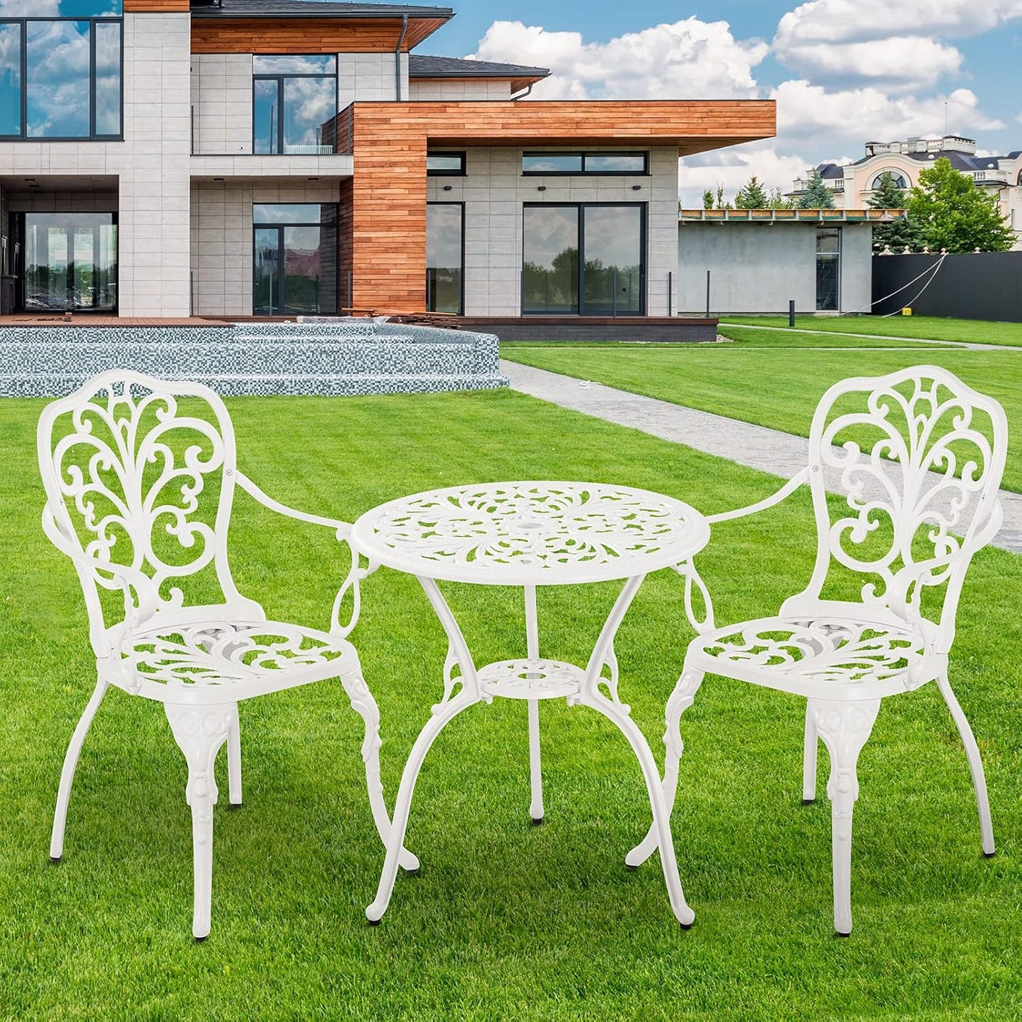 Patio Bistro Set 3 Piece Outdoor Cast Aluminum Outdoor Bistro Table