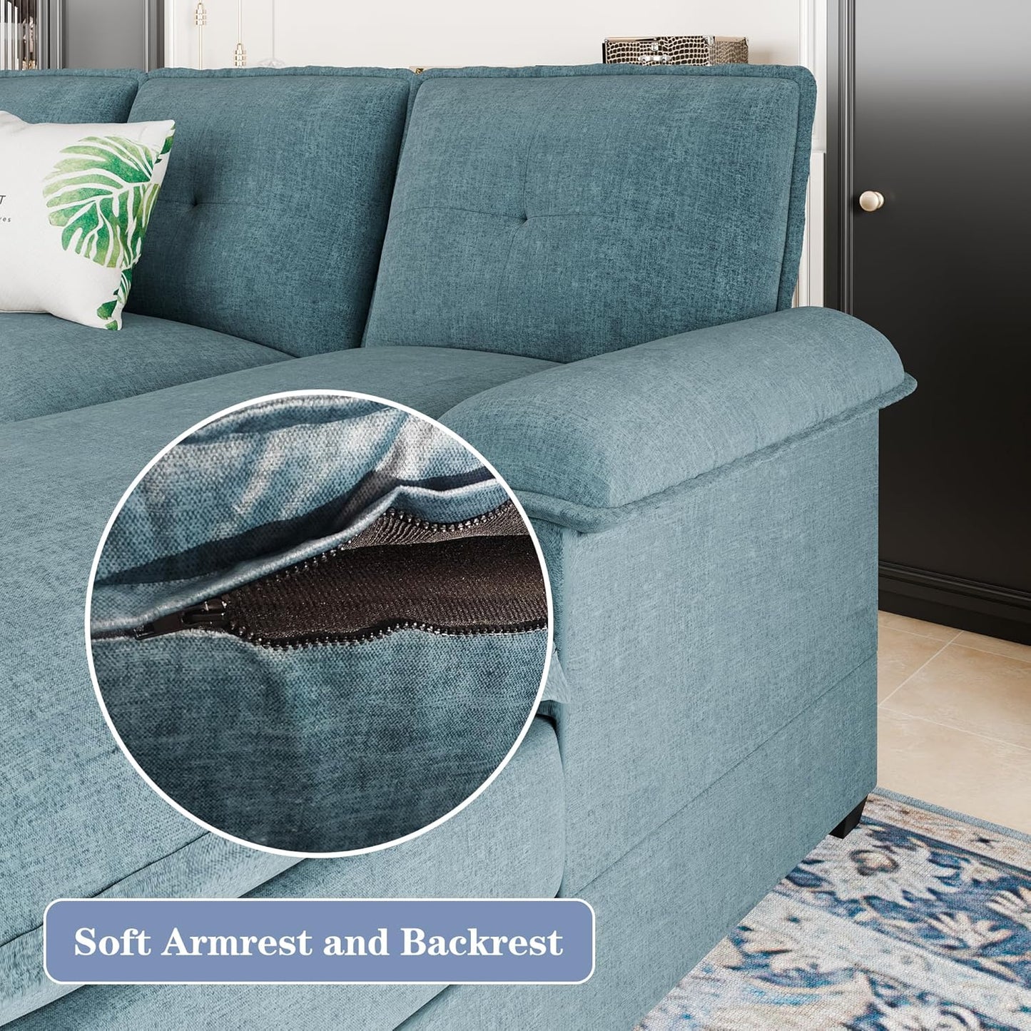 110 Inch U Shaped Sectional Sofa with Double Chaise Black