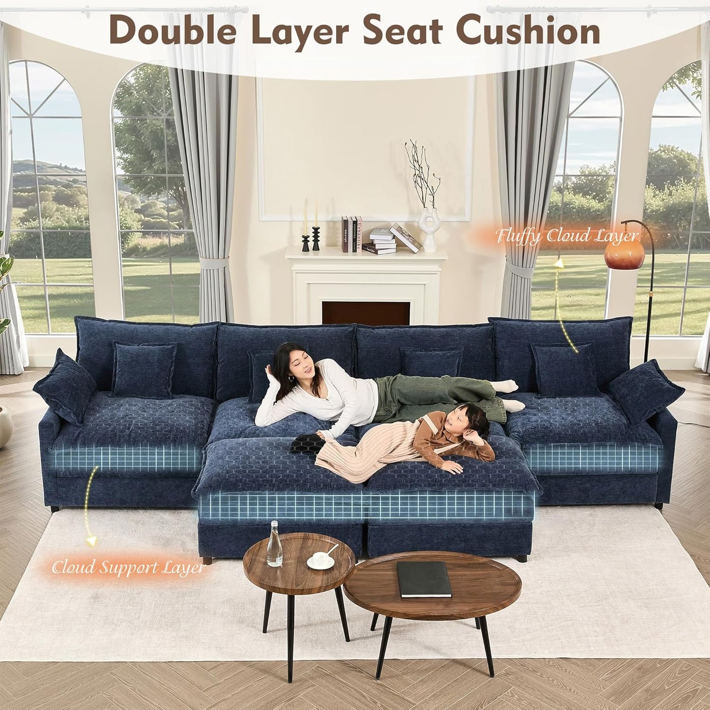 108" U Shaped Couch Modular Sectional Sofa